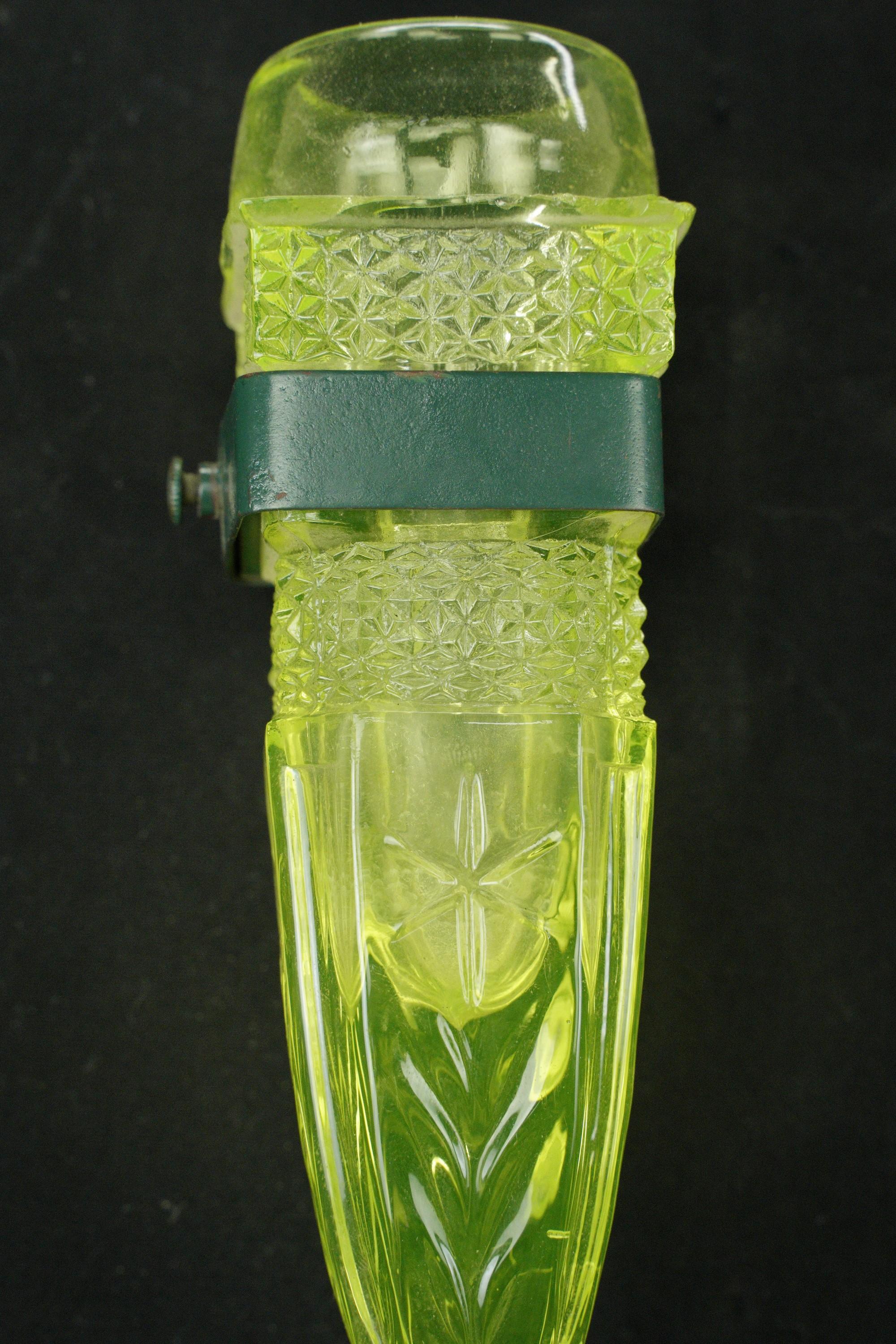 20th Century Pair Antique Rare Auto Bud Green Uranium Glass Vases