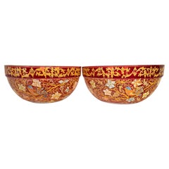Pair Antique Red Art Glass Enamel Islamic Market Bowls French or Bohemian 1900