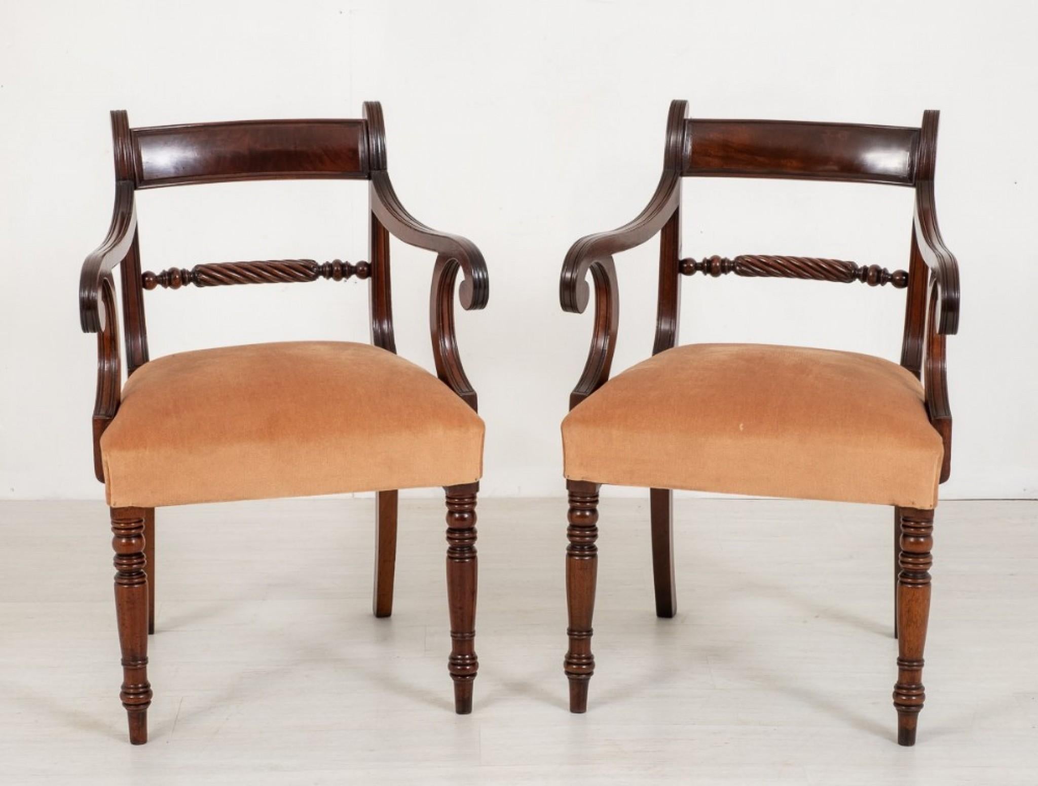 Pair Antique Regency Arm Chairs Mahogany 19th Century In Good Condition In Potters Bar, GB