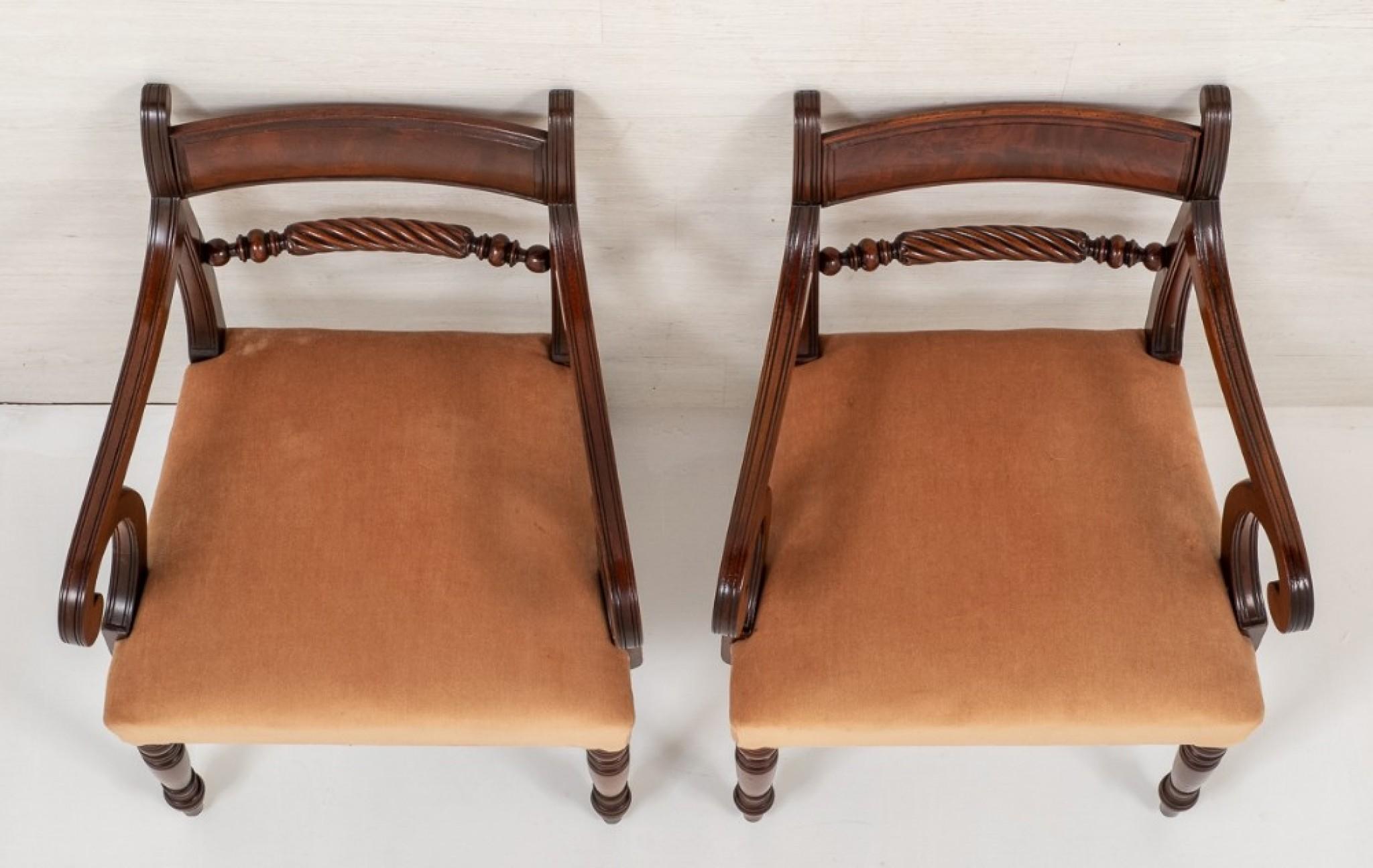 Pair Antique Regency Arm Chairs Mahogany 19th Century 1