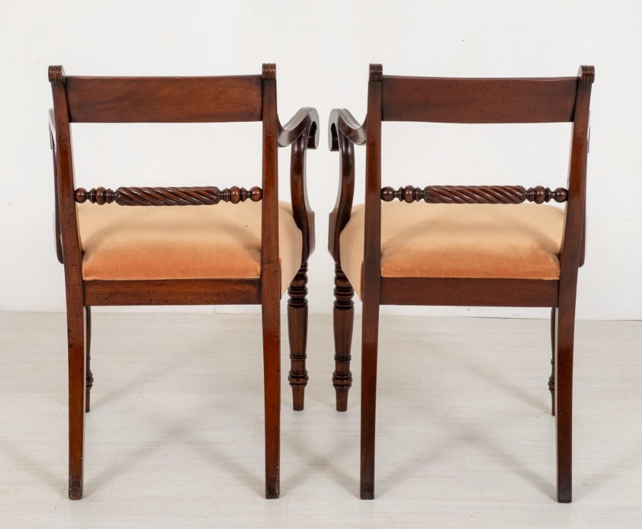 Pair Antique Regency Arm Chairs Mahogany 19th Century 2