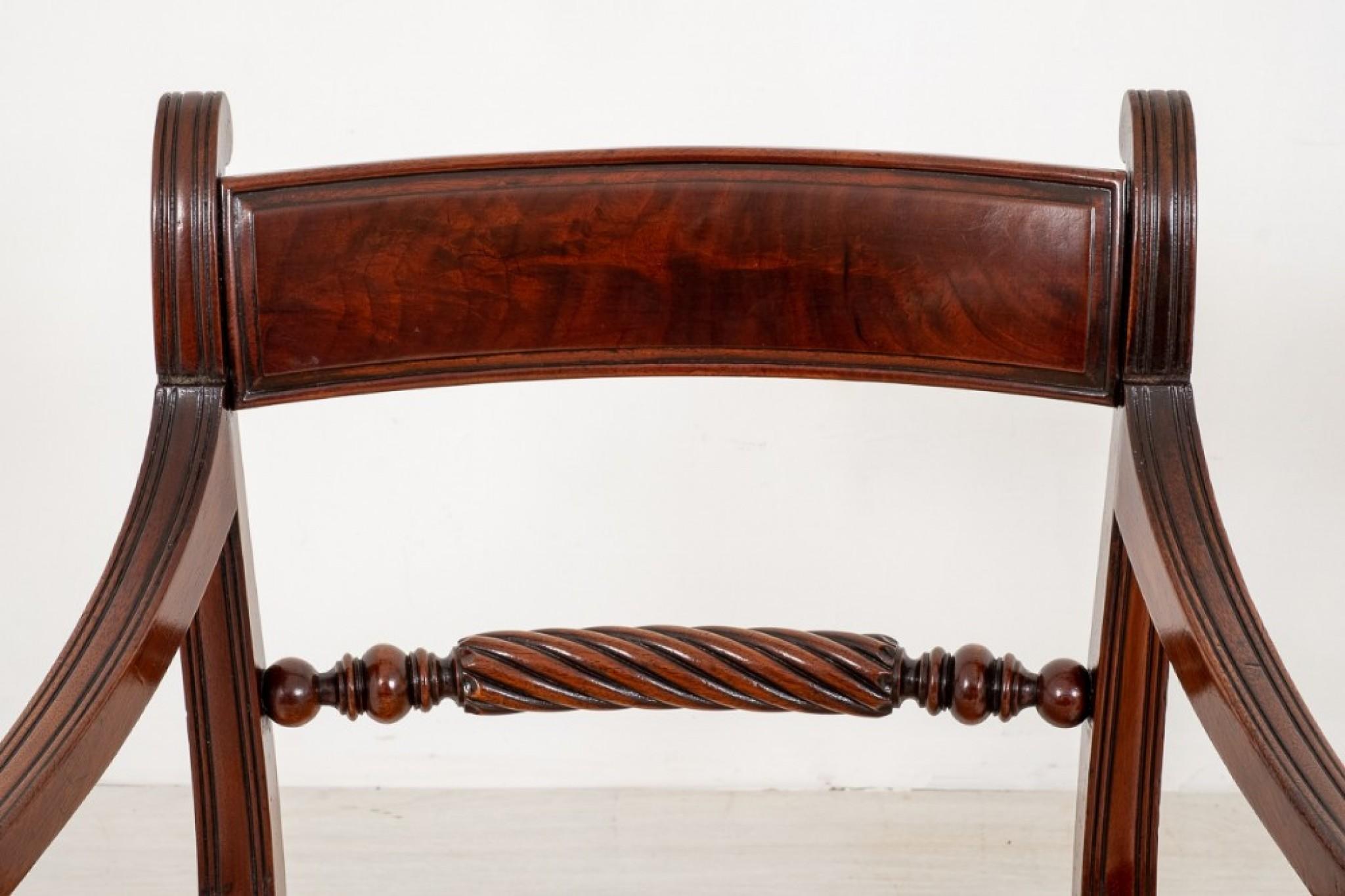 Pair Antique Regency Arm Chairs Mahogany 19th Century 3