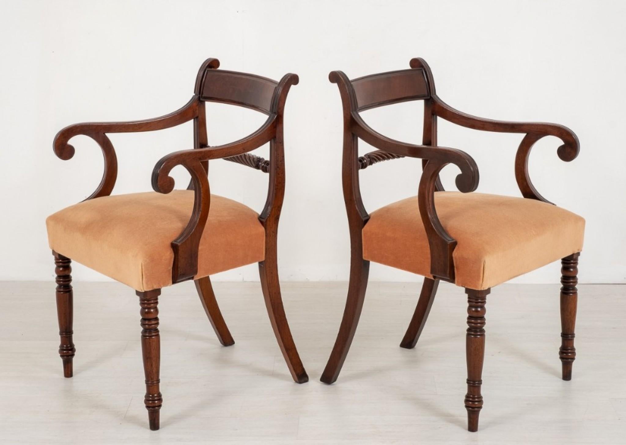 Pair Antique Regency Arm Chairs Mahogany 19th Century 5