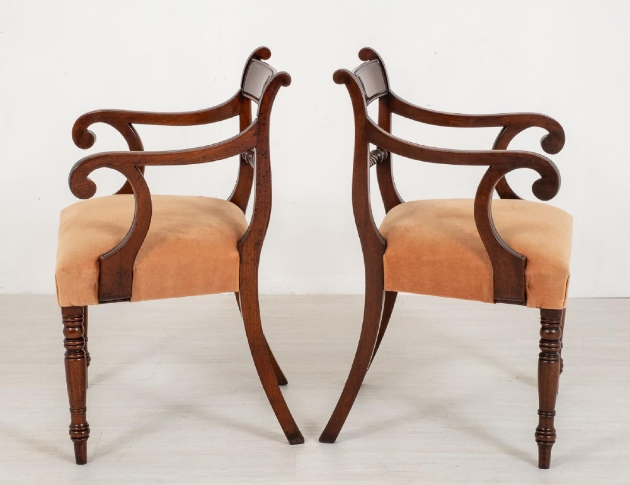 Pair Antique Regency Arm Chairs Mahogany 19th Century 6