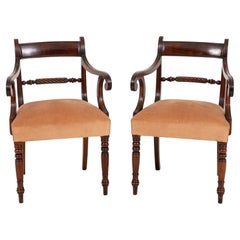 Pair Antique Regency Arm Chairs Mahogany 19th Century