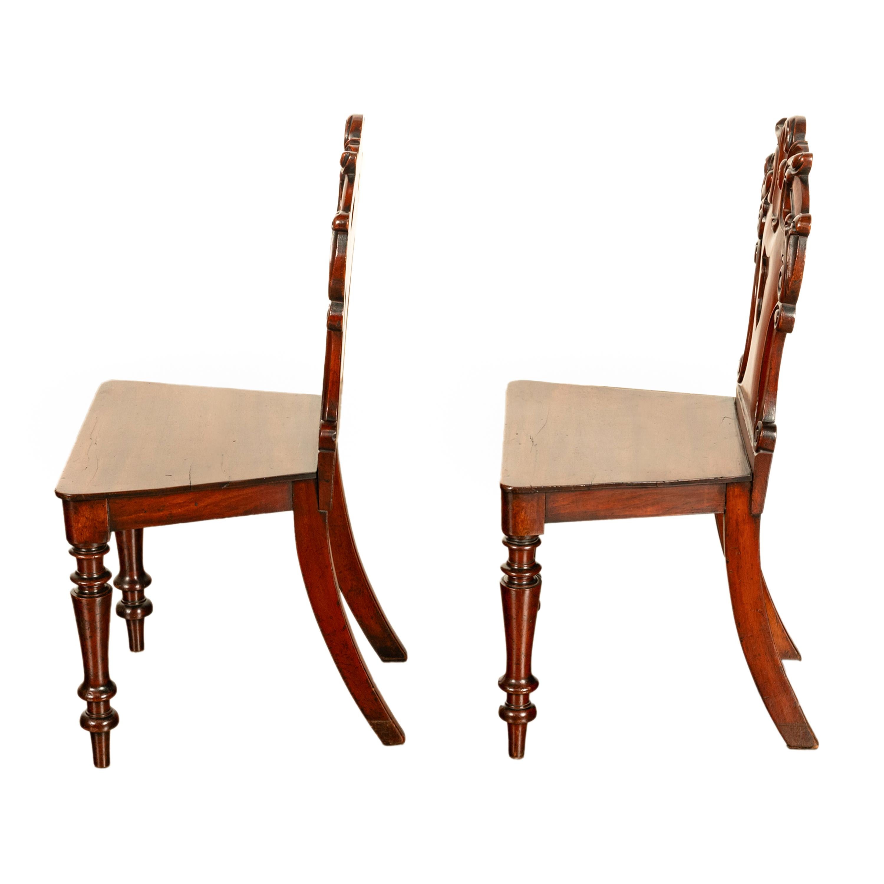 Pair Antique Regency Carved Mahogany Country House Shield Back Hall Chairs 1825 For Sale 5