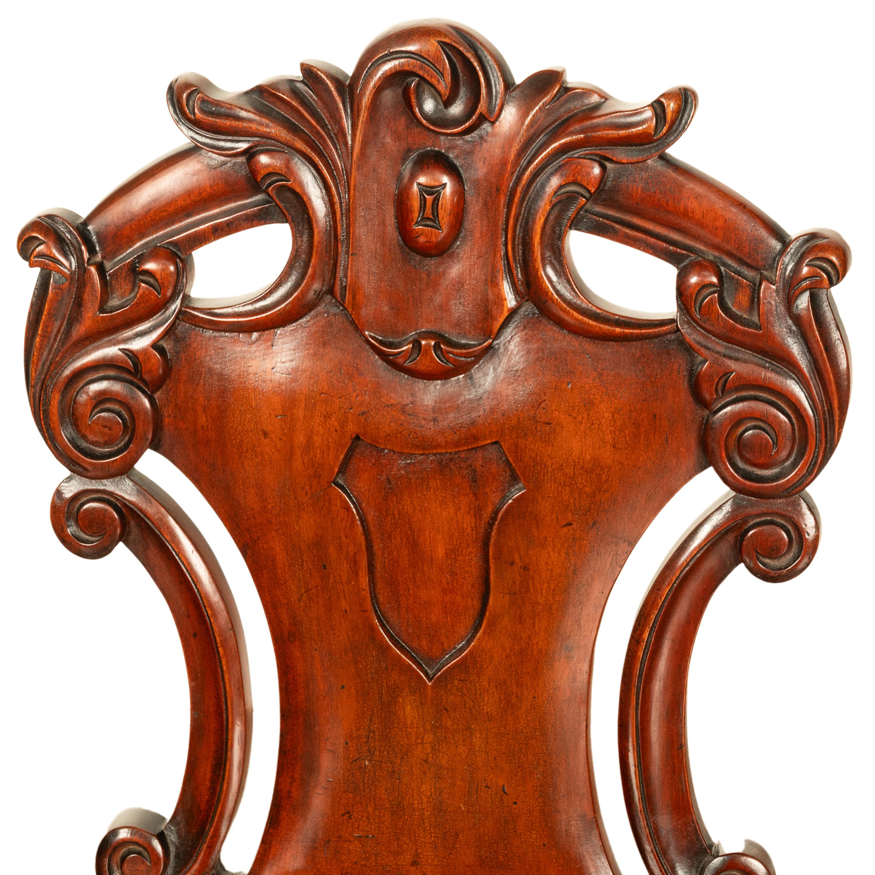Pair Antique Regency Carved Mahogany Country House Shield Back Hall Chairs 1825 For Sale 9