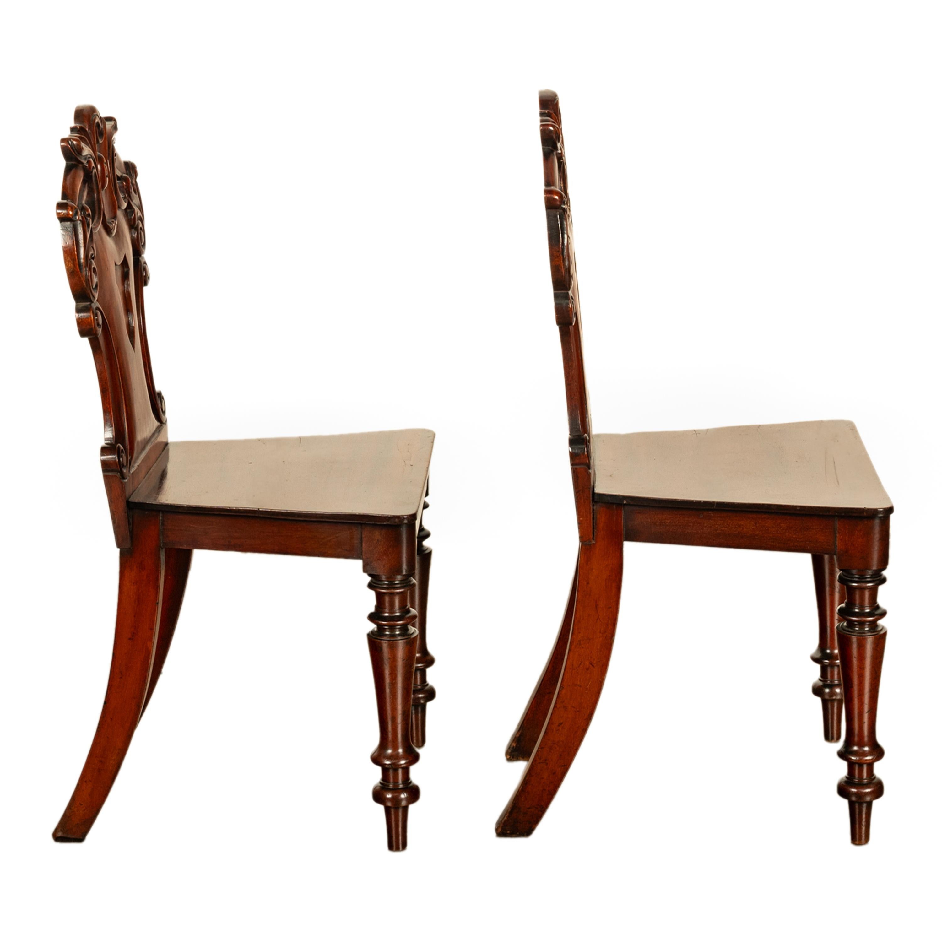 Pair Antique Regency Carved Mahogany Country House Shield Back Hall Chairs 1825 For Sale 1
