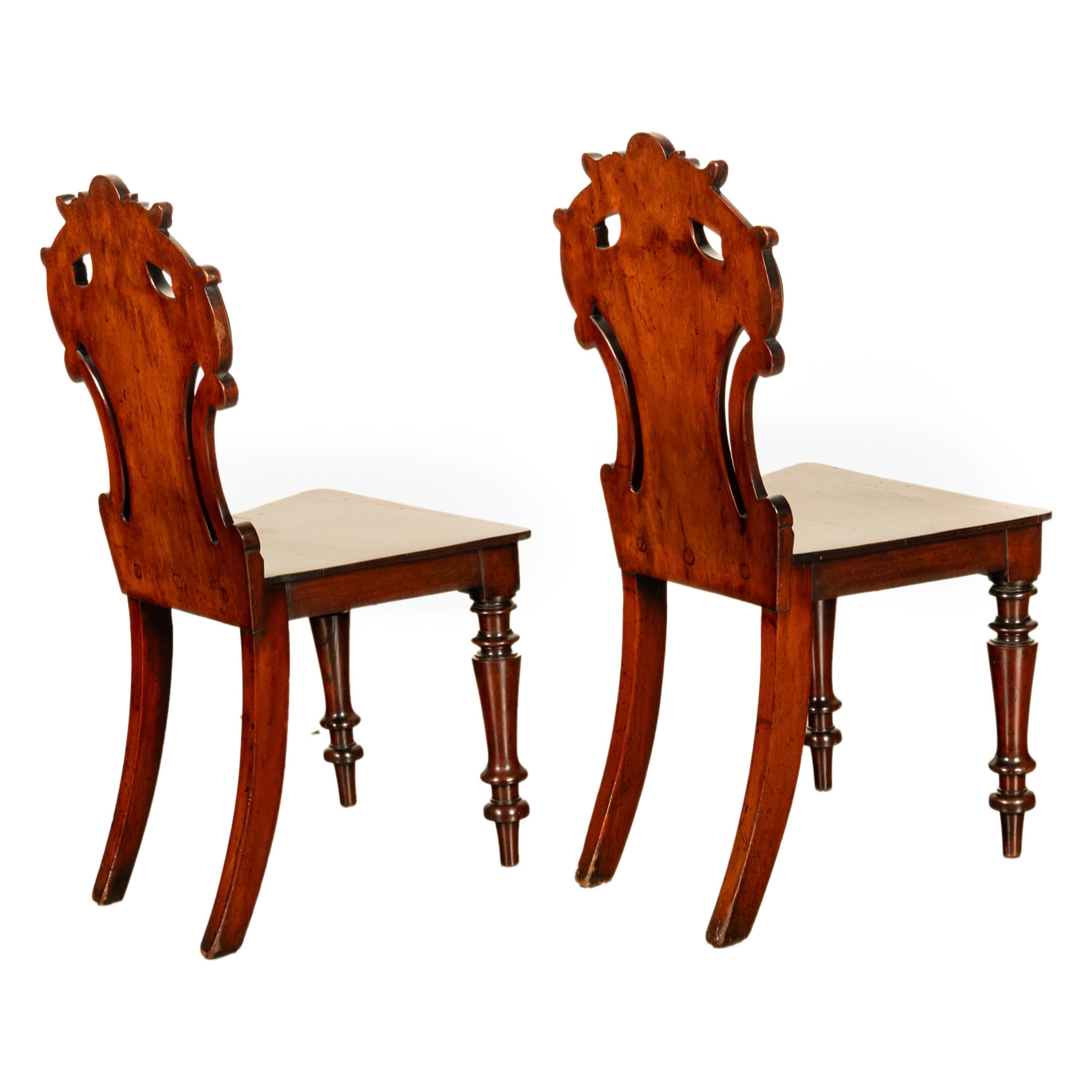 Pair Antique Regency Carved Mahogany Country House Shield Back Hall Chairs 1825 For Sale 2