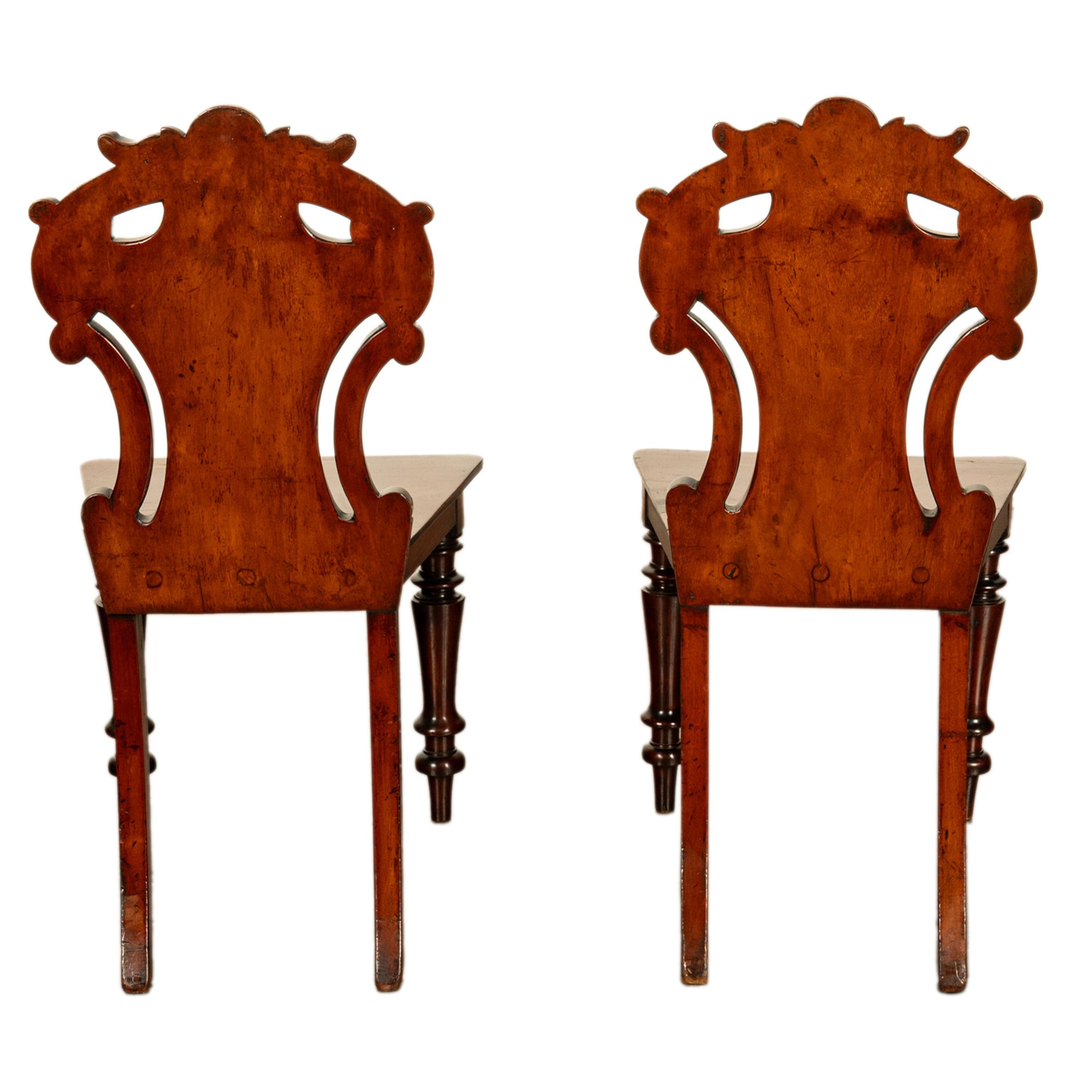 Pair Antique Regency Carved Mahogany Country House Shield Back Hall Chairs 1825 For Sale 3