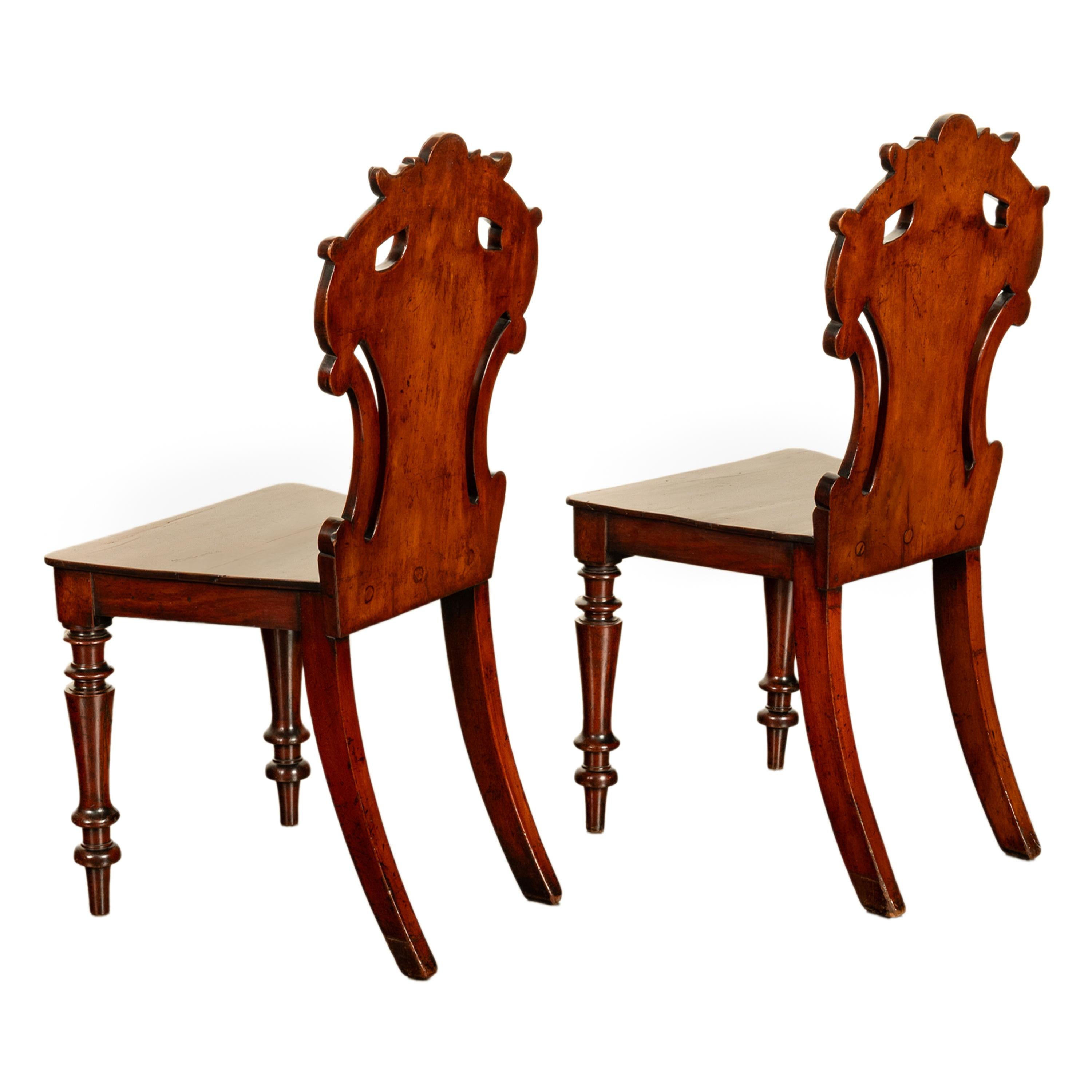Pair Antique Regency Carved Mahogany Country House Shield Back Hall Chairs 1825 For Sale 4