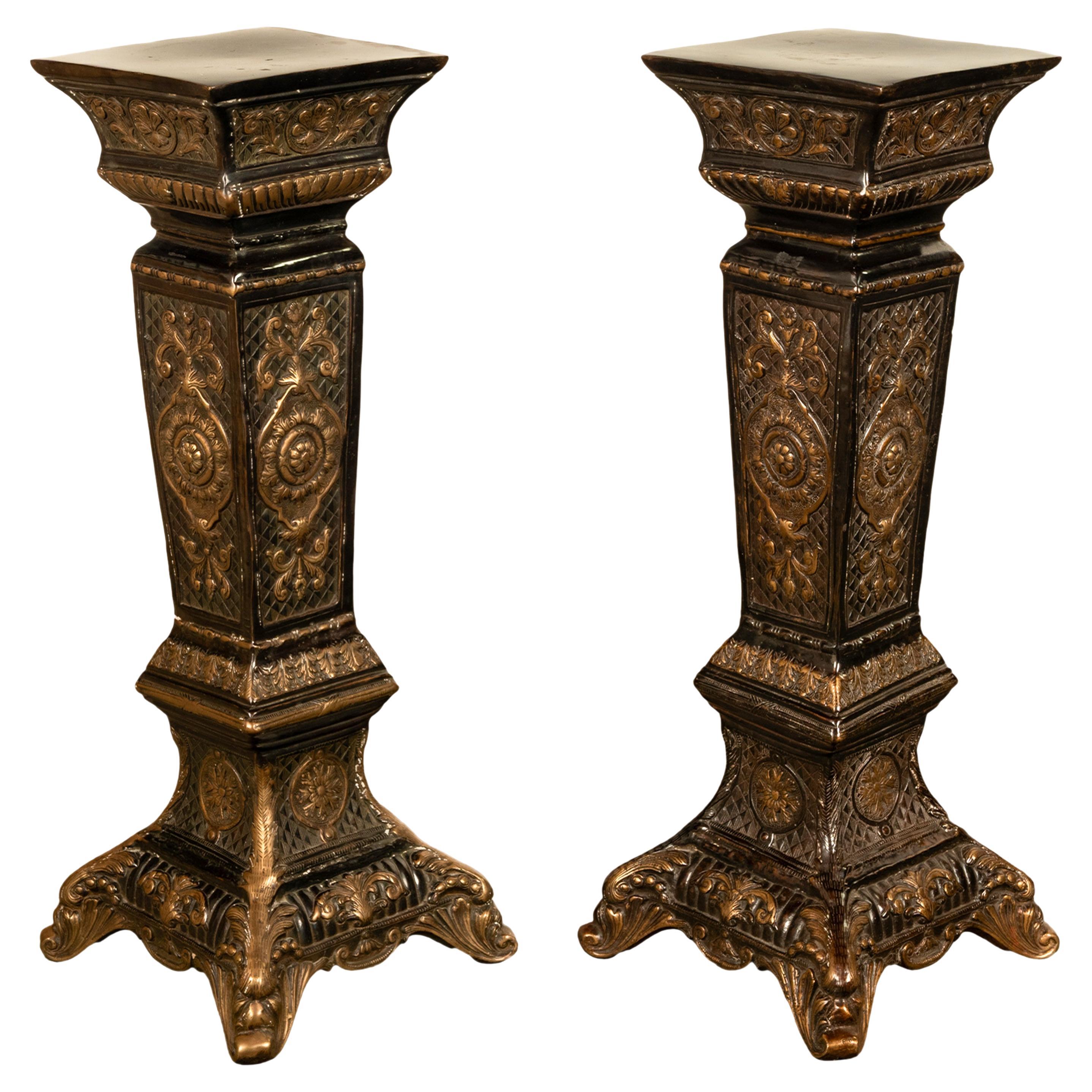 Pair Antique Regency Louis XV Style Gilt Bronze Pedestals Column Stands 1910