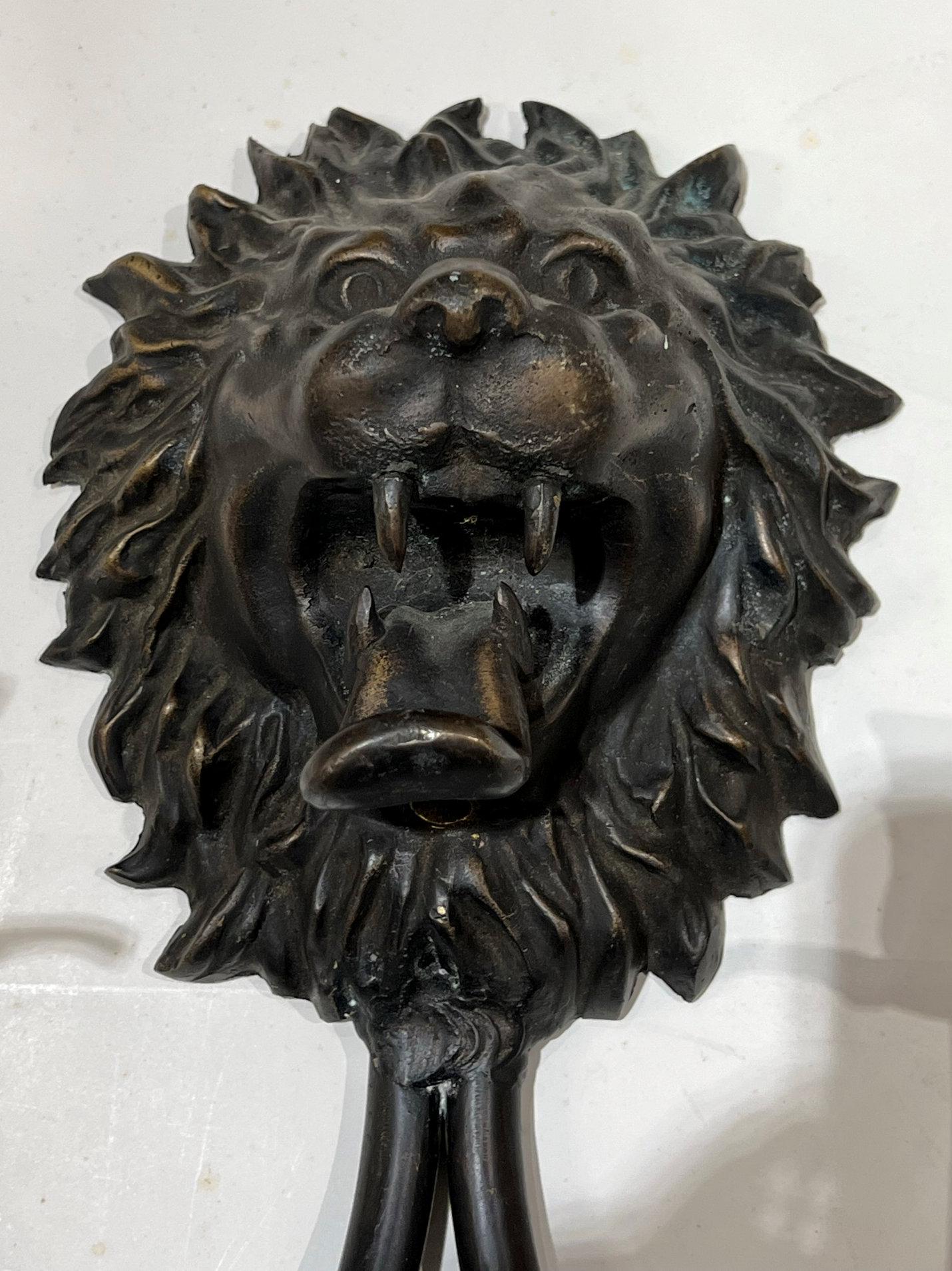 Pair Antique Regency Style Lion Mask Two Light Sconces For Sale 2