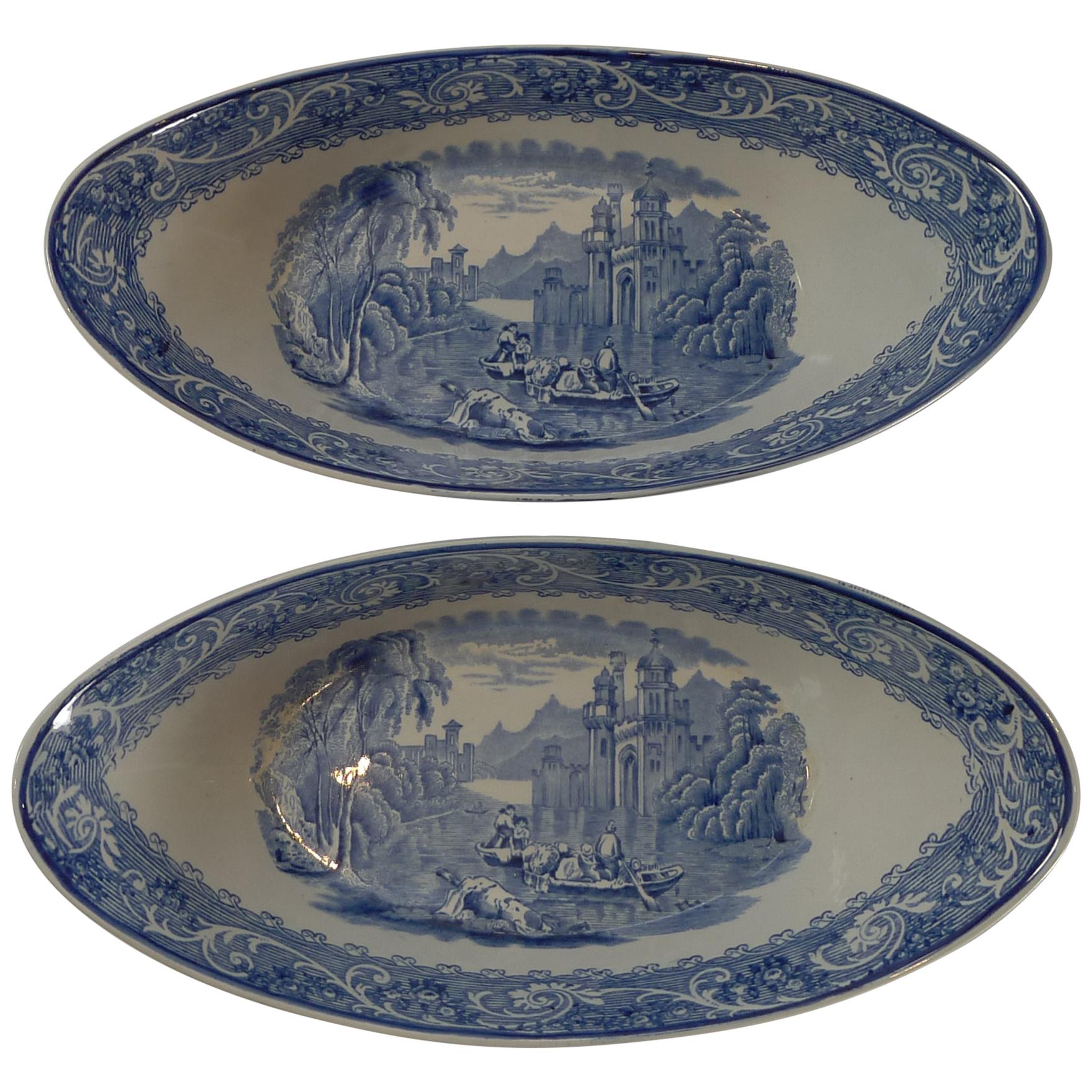 Pair Antique Ridgway Blue & White Bowls, Venice, c. 1920
