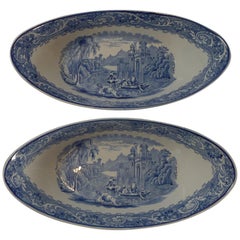 Pair Antique Ridgway Blue & White Bowls, Venice, c. 1920