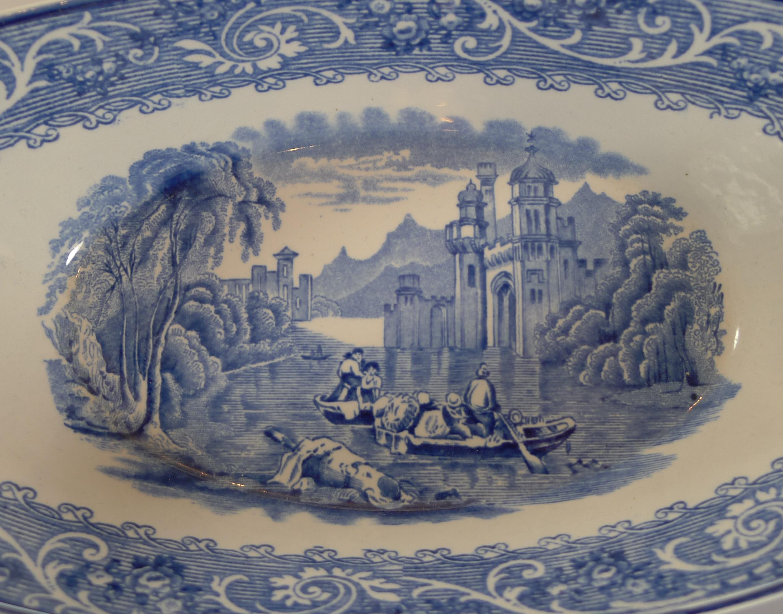 Ceramic Pair Antique Ridgway Blue & White Bowls, Venice, c. 1920