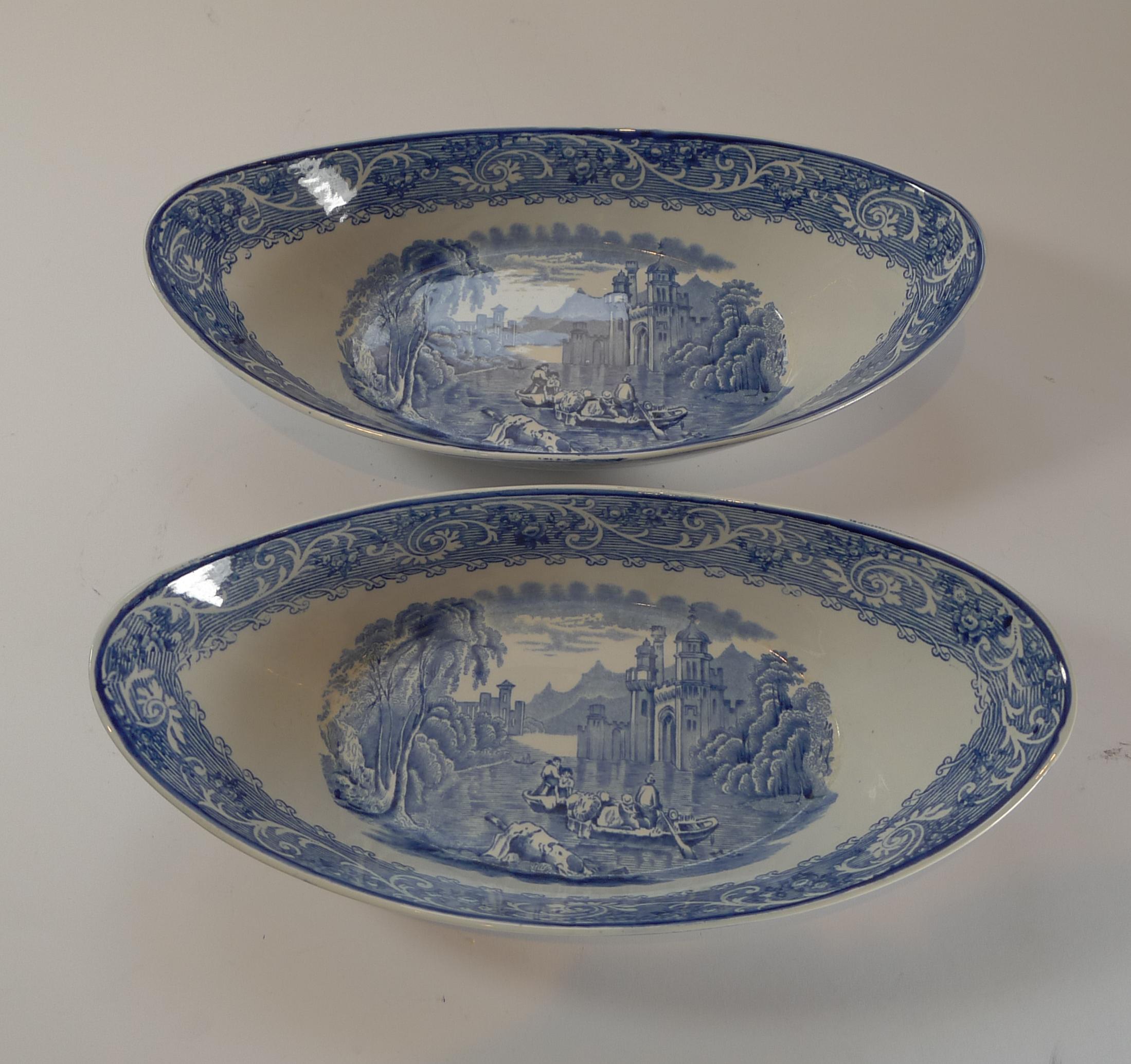 Pair Antique Ridgway Blue & White Bowls, Venice, c. 1920 3