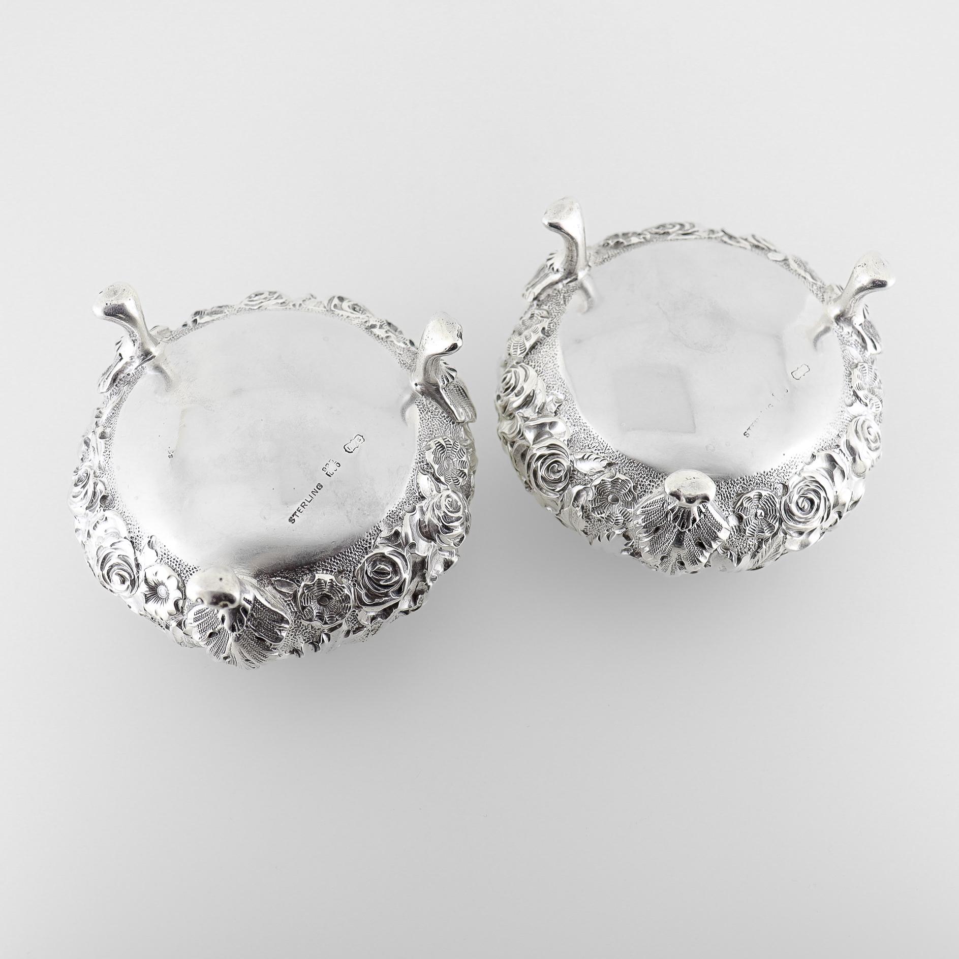 Pair Antique Ritter & Sullivan Baltimore Sterling Silver Repousse Salt Cellars For Sale 3