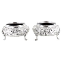 Pair Antique Ritter & Sullivan Baltimore Sterling Silver Repousse Salt Cellars