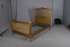 Pair Antique R.J. Horner Giltwood and Pressed Cane French Style Twins Beds