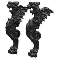 Pair Antique Rj Horner School Carved Full Figural Gargoyles circa 1890