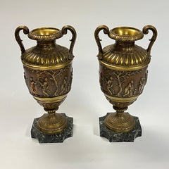 Pair Antique Roman Neoclassical Patinated Bronze Vases