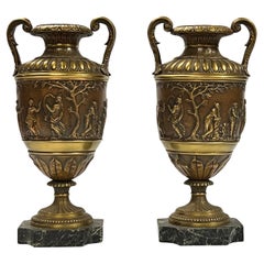 Pair Antique Roman Neoclassical Patinated Bronze Vases