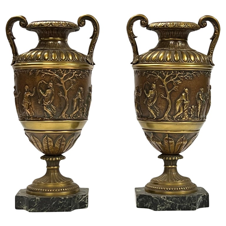 Pair of Italian Neoclassical Style Variegated Marble Urns Pair of Italian Neoclassical Style Variegated Marble Urns