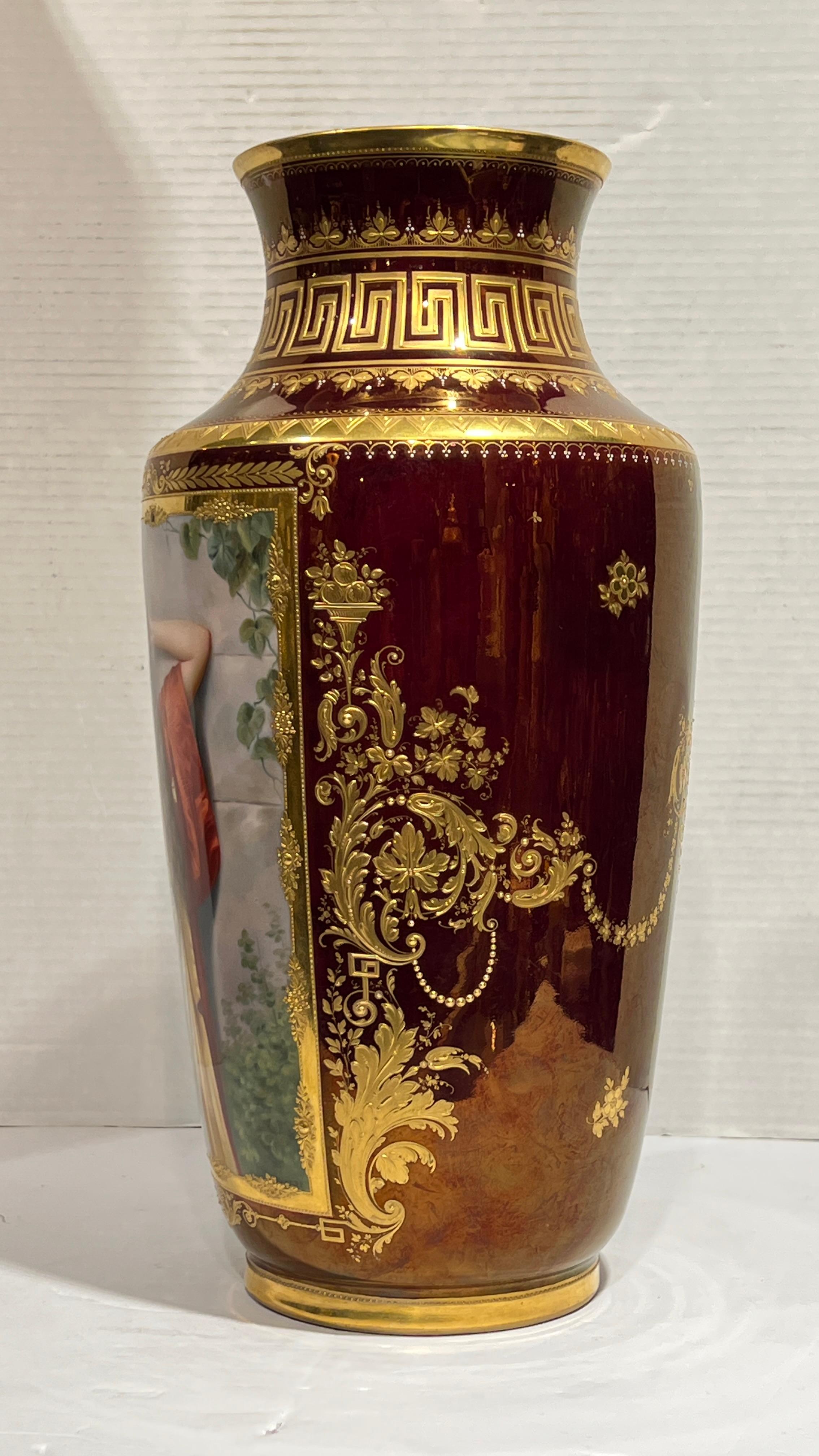Pair Antique Royal Vienna Porcelain Portrait Vases After Max Nonnenbruch For Sale 4