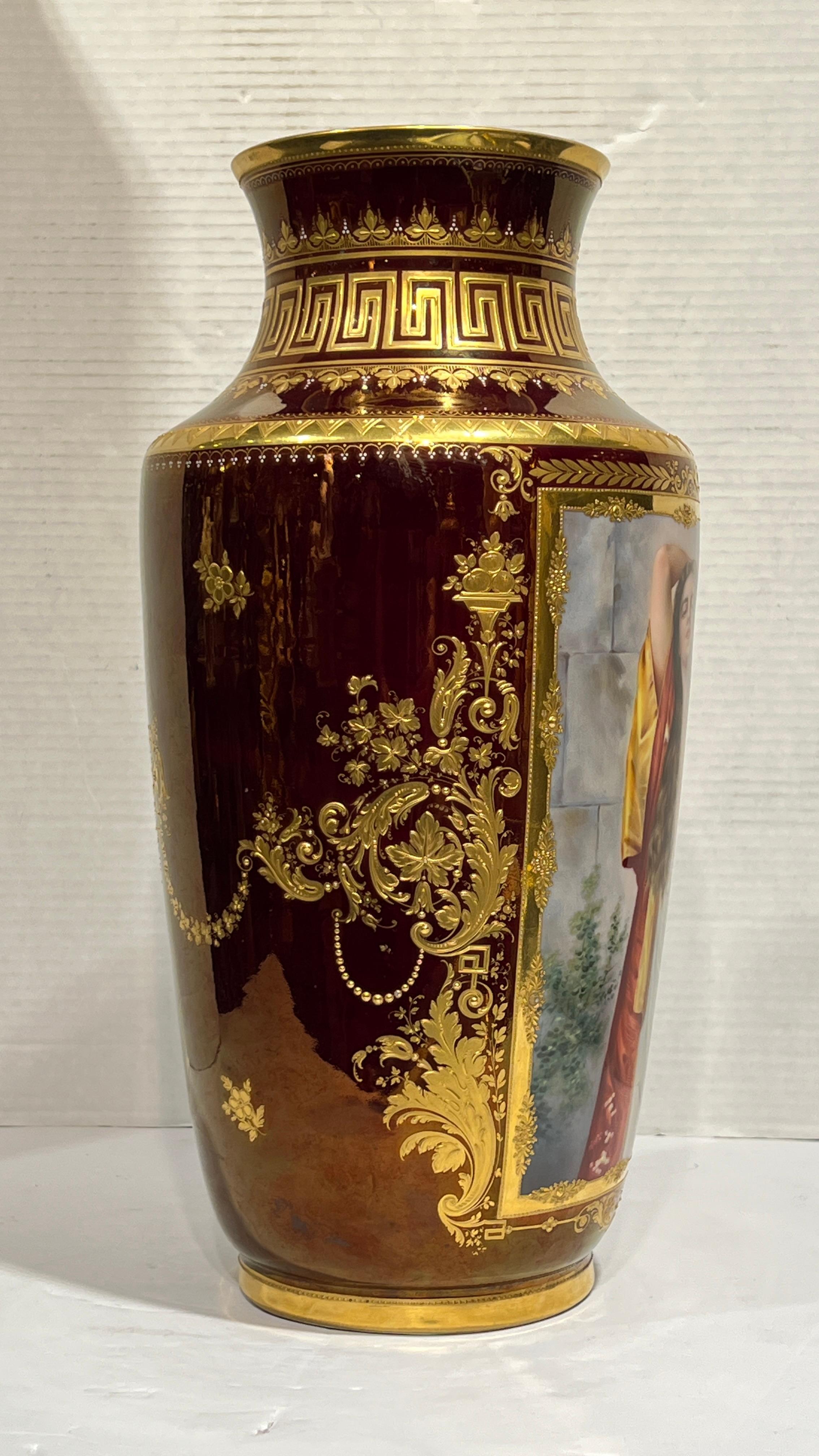 Pair Antique Royal Vienna Porcelain Portrait Vases After Max Nonnenbruch For Sale 6