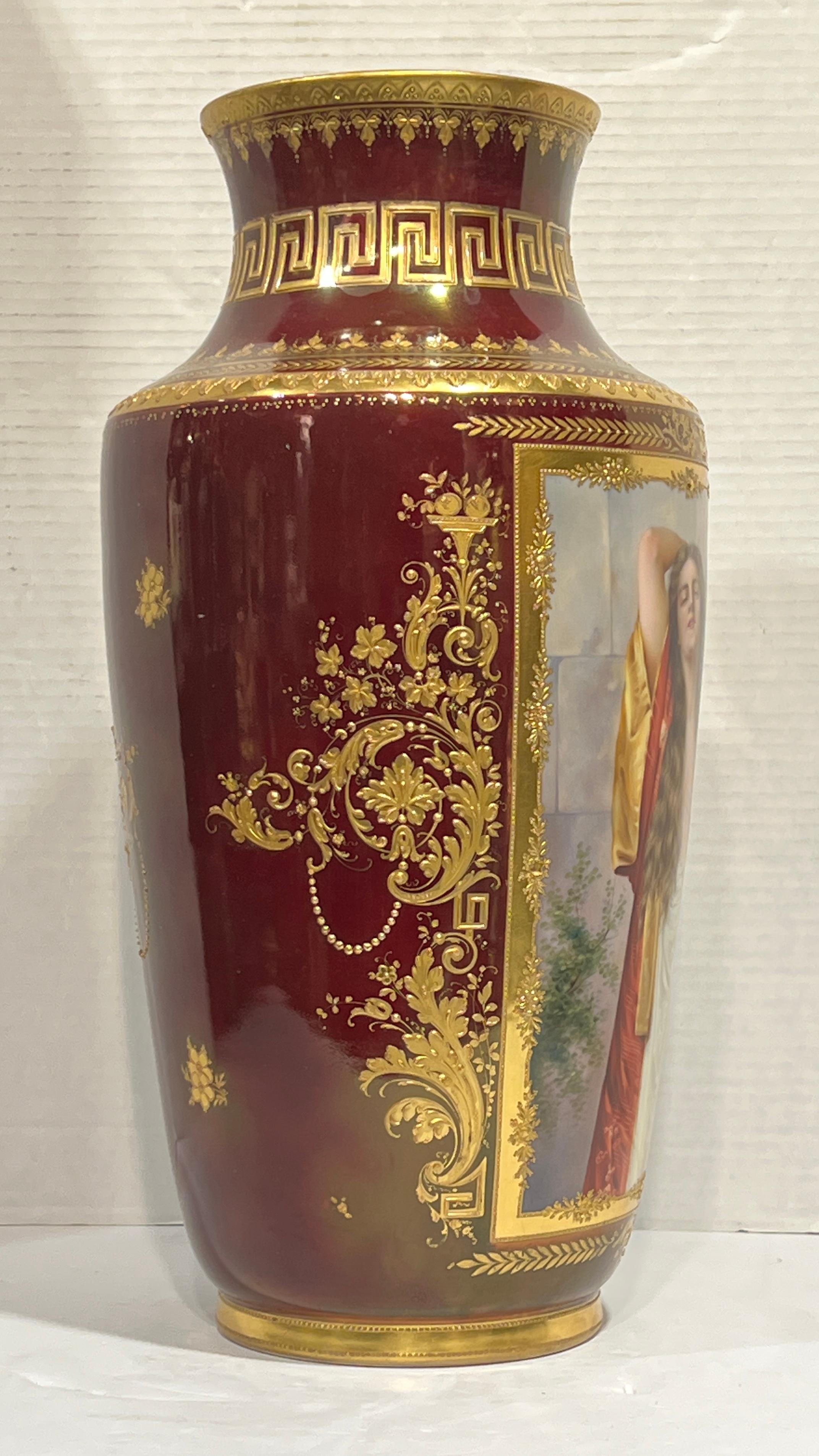 Gilt Pair Antique Royal Vienna Porcelain Portrait Vases After Max Nonnenbruch For Sale