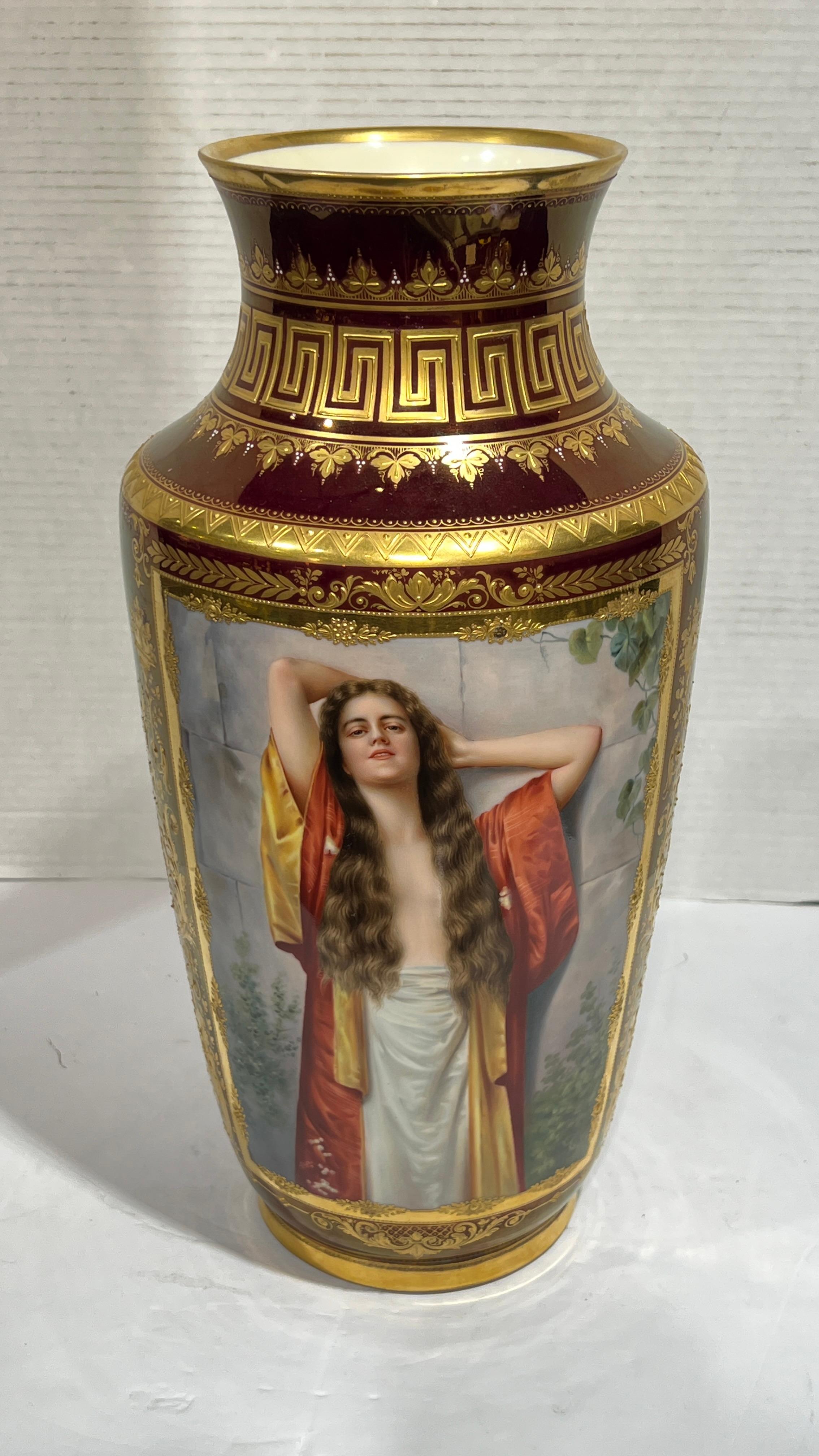Pair Antique Royal Vienna Porcelain Portrait Vases After Max Nonnenbruch For Sale 2