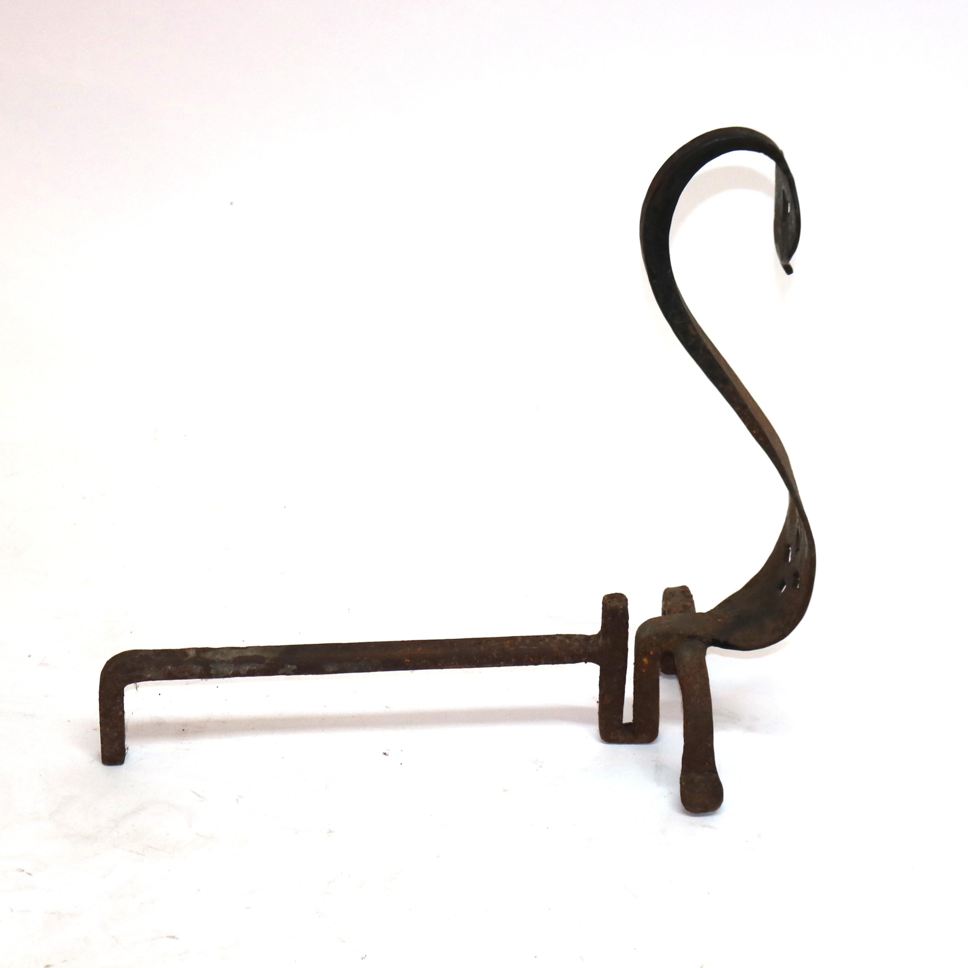 Pair Antique Roycroft Inspired Arts & Crafts Wrought Iron Spade Andirons c1920 In Good Condition In Big Flats, NY