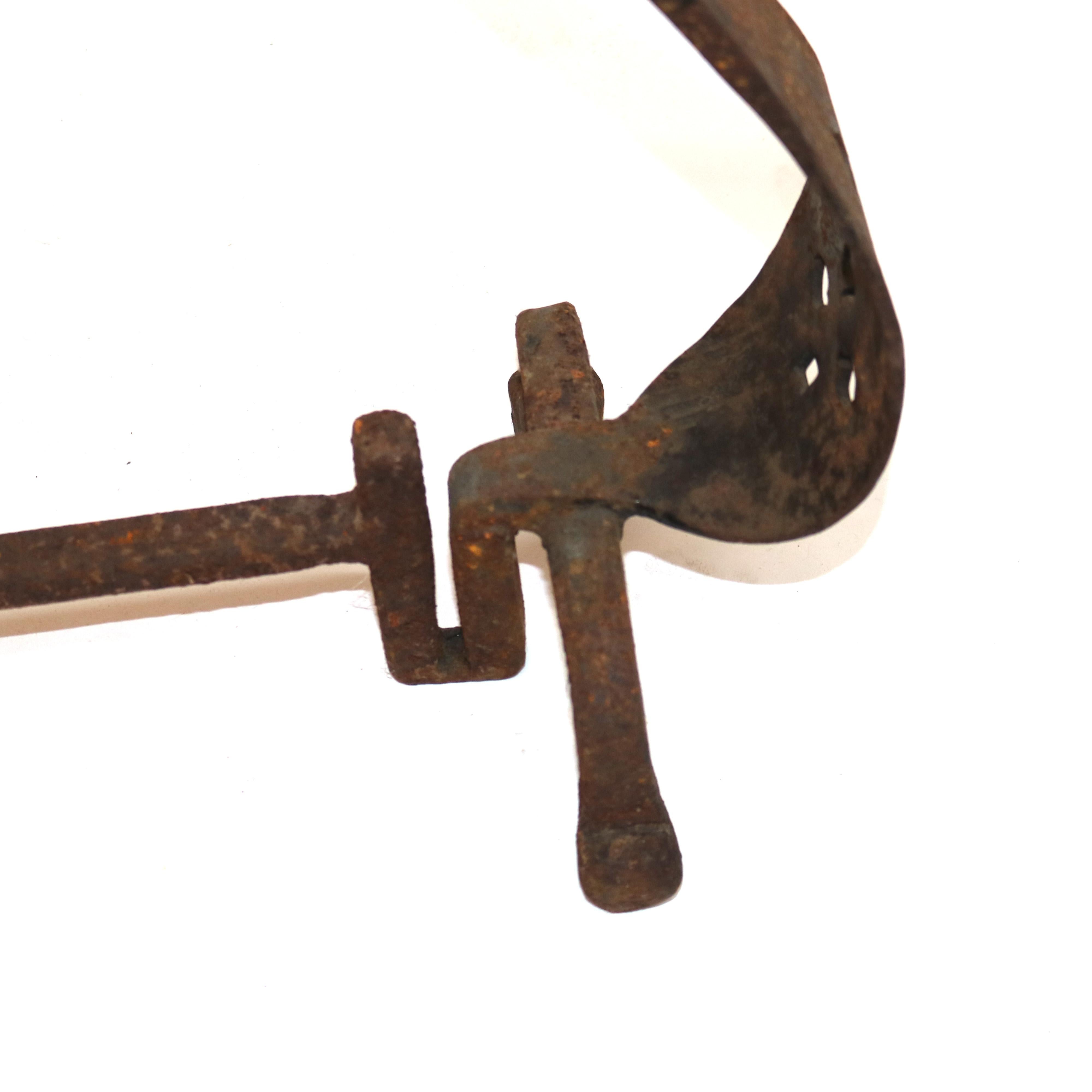 Pair Antique Roycroft Inspired Arts & Crafts Wrought Iron Spade Andirons c1920 1
