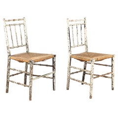 Paire de chaises de salle à manger anciennes à siège en jonc, Angleterre, années 1920