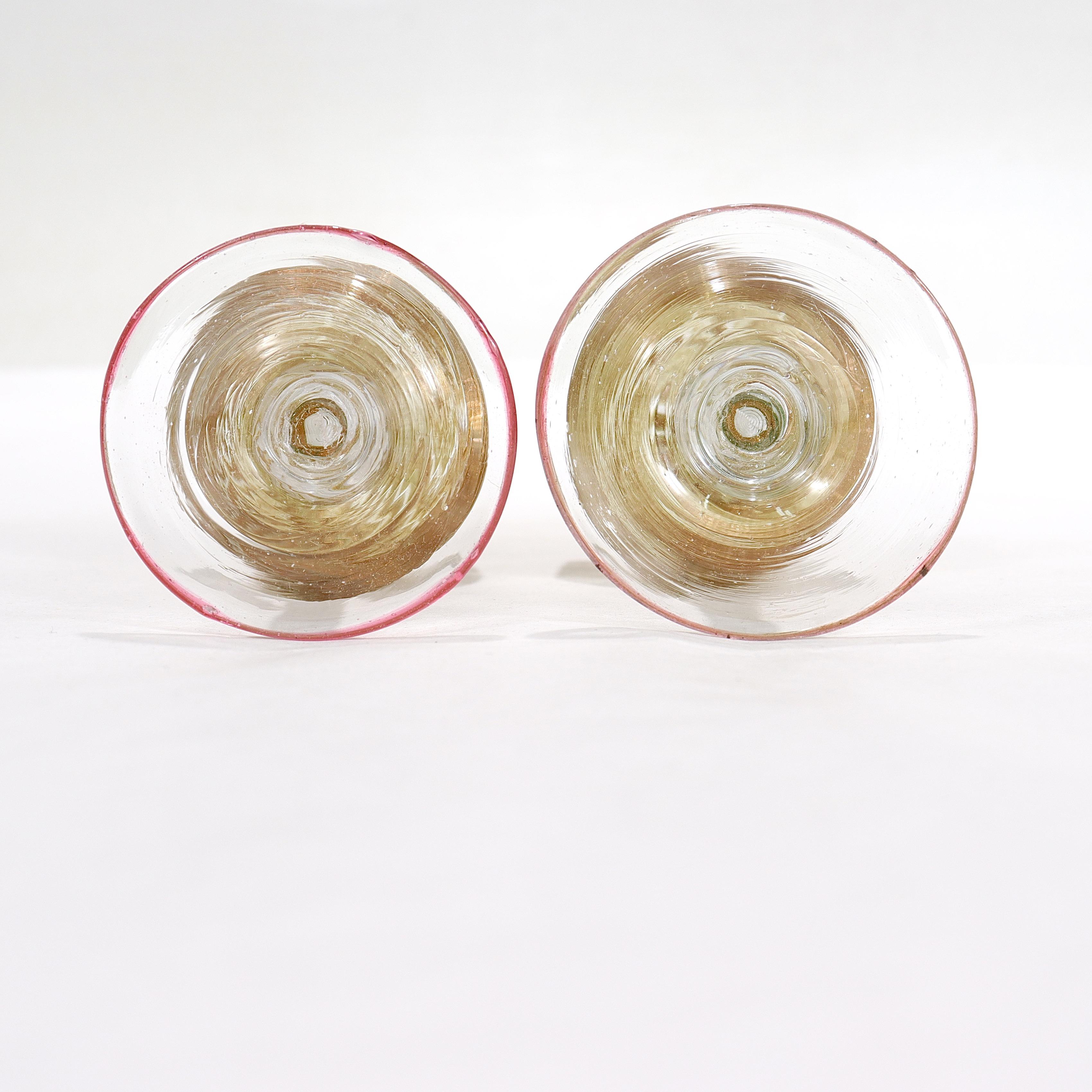 Pair Antique Salviati Aventurine Filigrana Venetian/Murano Cordial Wine Glasses In Good Condition For Sale In Philadelphia, PA