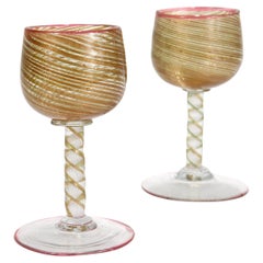Paire de verres à vin Antique Salviati Aventurine Filigrana Venetian/Murano Cordial Glasses à vin
