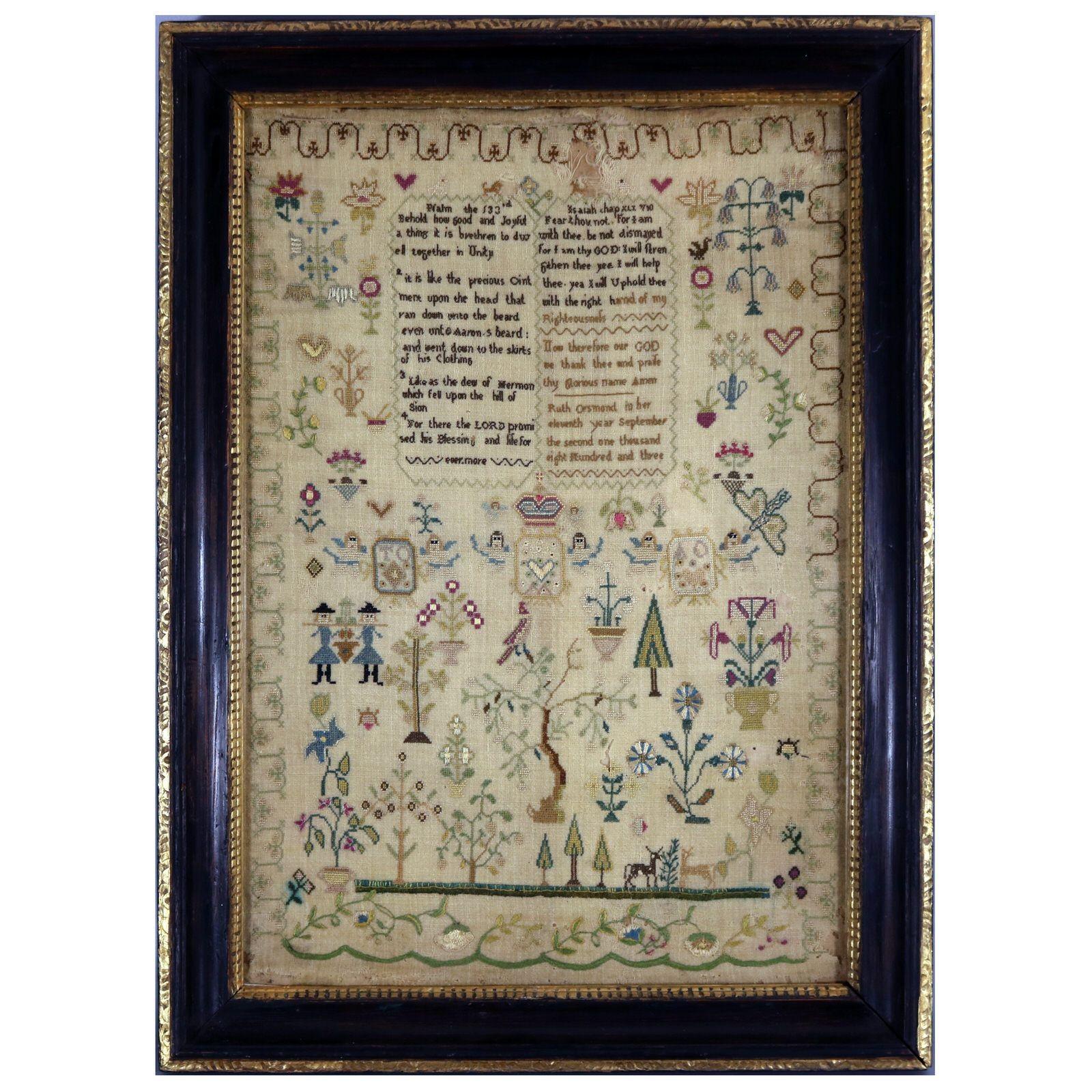 Pair Antique Samplers, 1803, by Ruth Orsmond For Sale 6