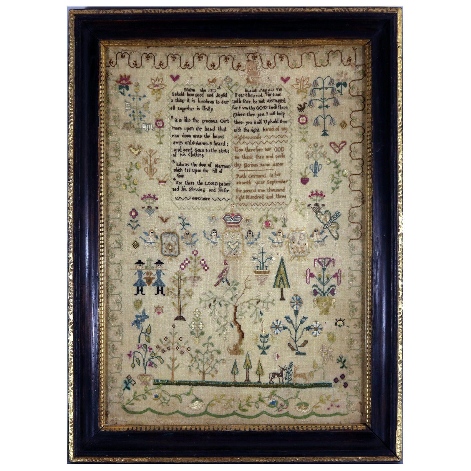 Pair Antique Samplers, 1803, by Ruth Orsmond 6