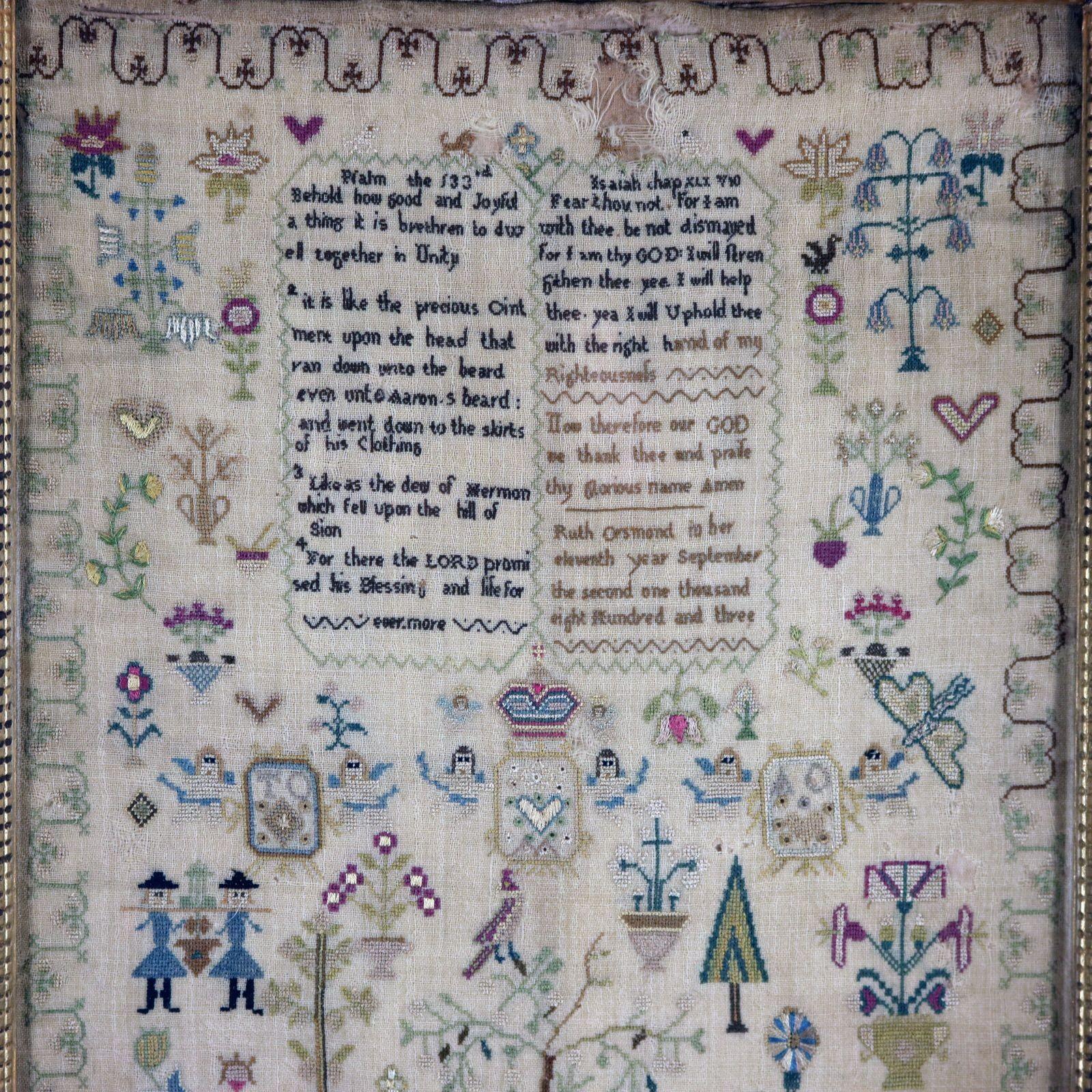 Pair Antique Samplers, 1803, by Ruth Orsmond 7