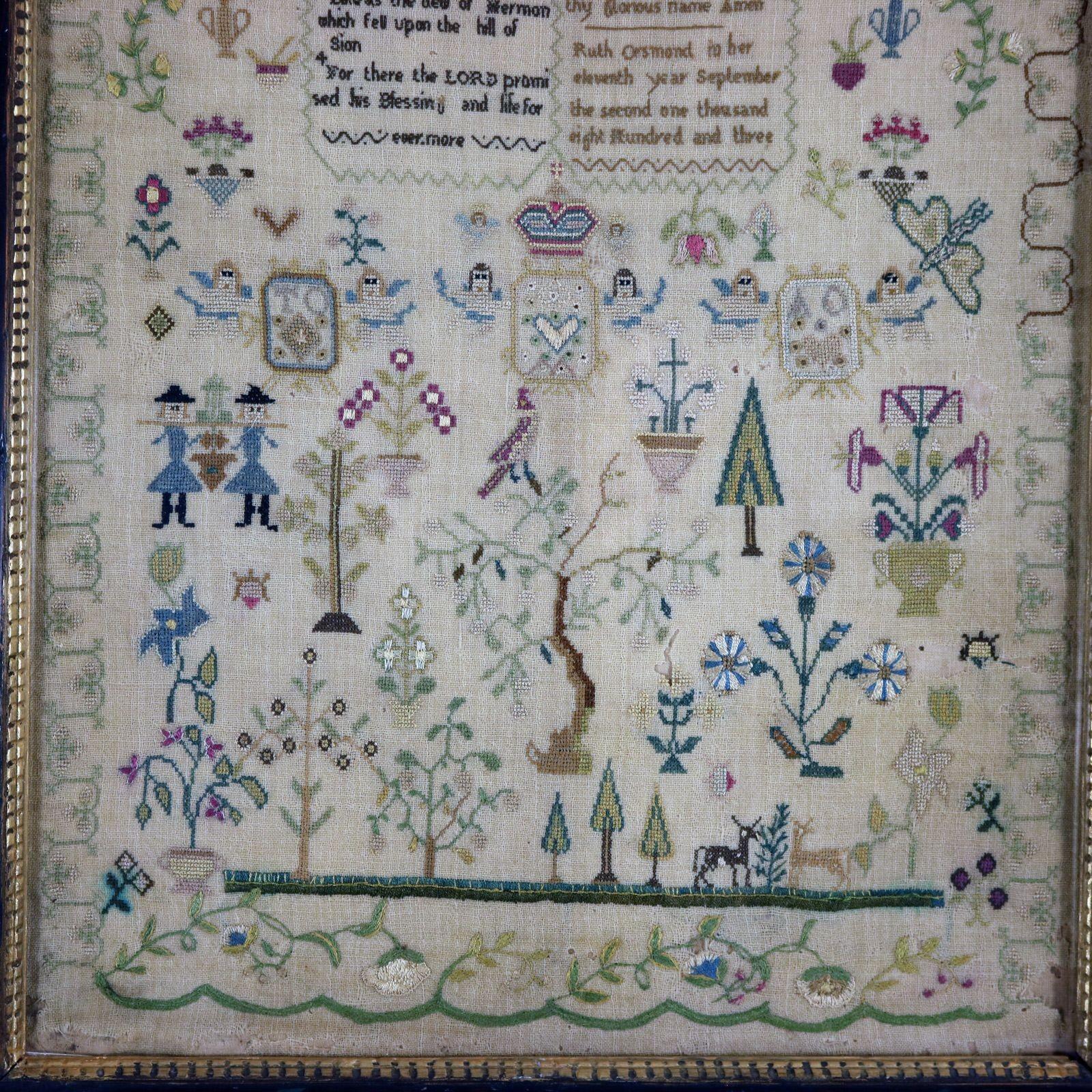 Pair Antique Samplers, 1803, by Ruth Orsmond 8