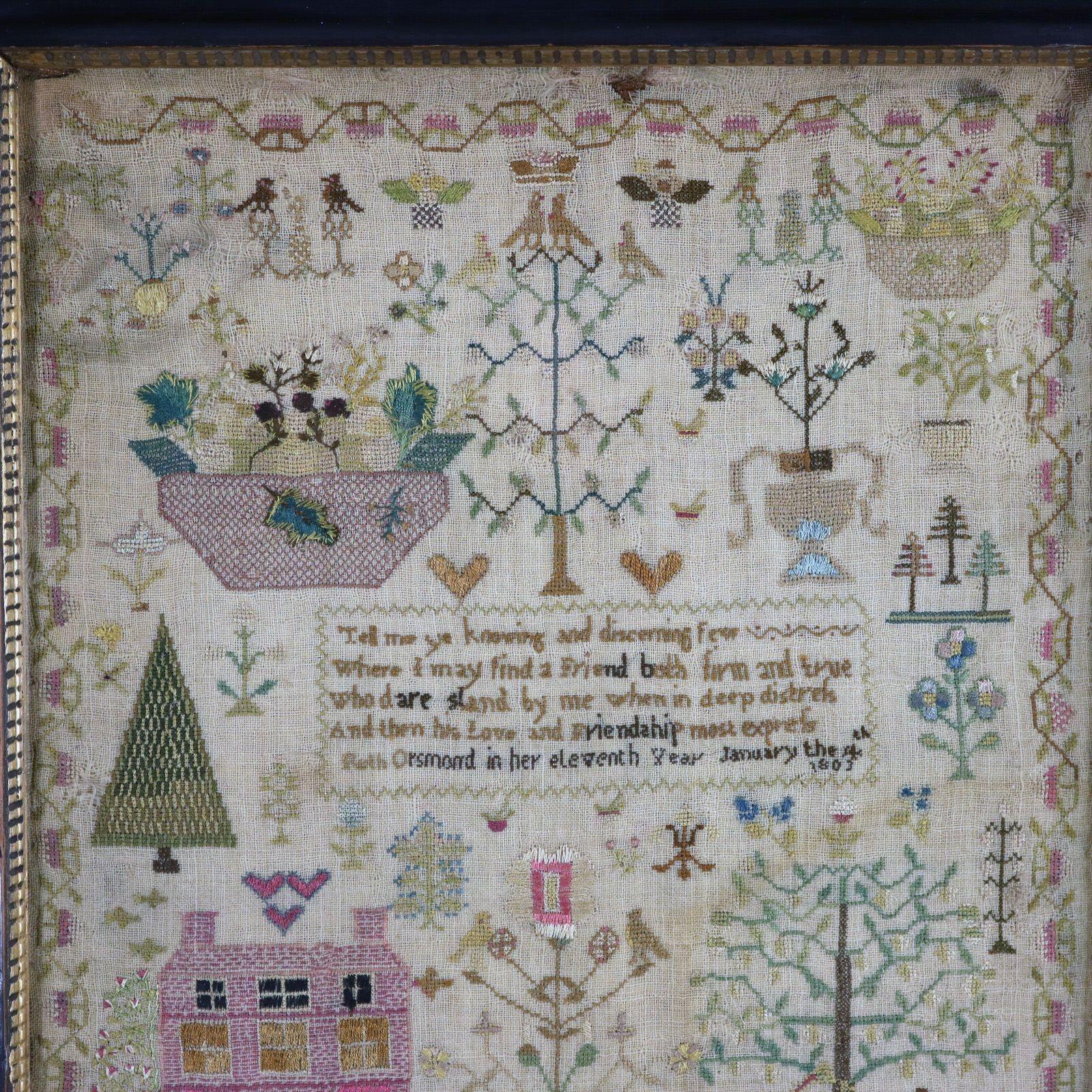 Pair Antique Samplers, 1803, by Ruth Orsmond In Fair Condition In Chelmsford, Essex