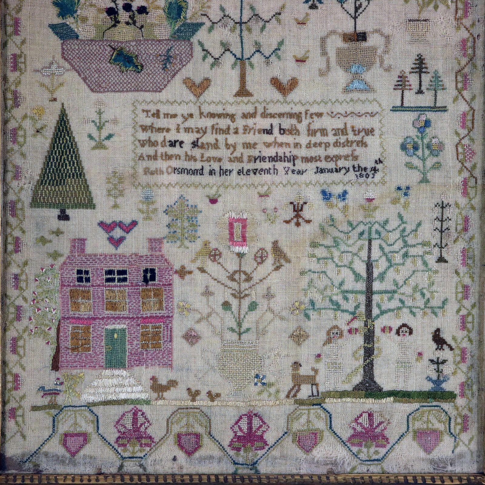 Early 19th Century Pair Antique Samplers, 1803, by Ruth Orsmond