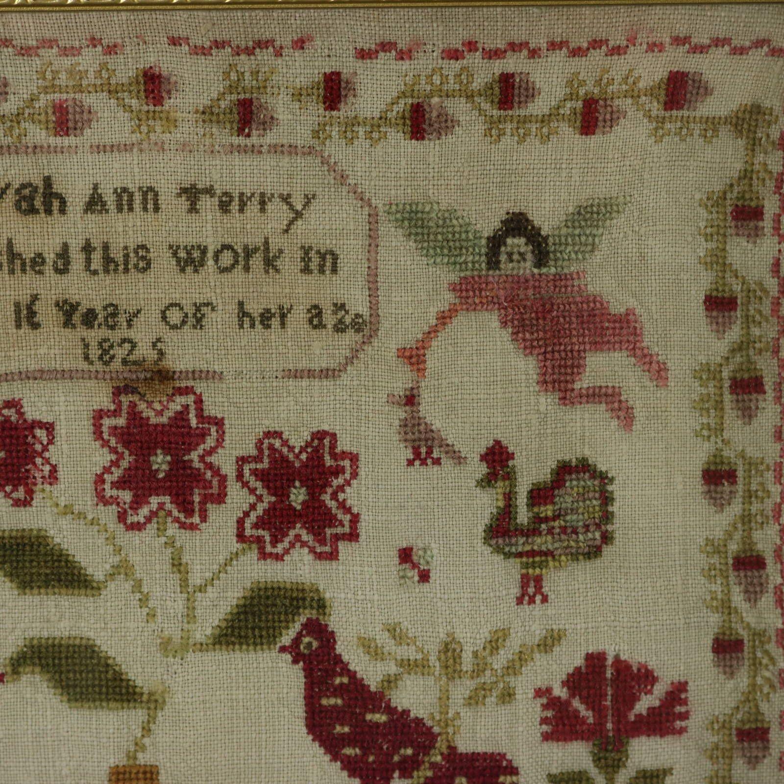 Regency Pair Antique Samplers, 1825 and 1829, by Sarah Ann Terry