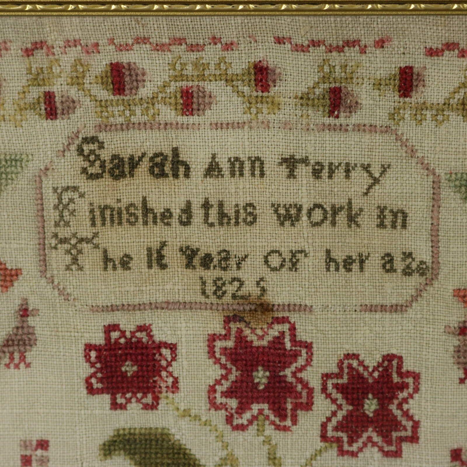 Linen Pair Antique Samplers, 1825 and 1829, by Sarah Ann Terry