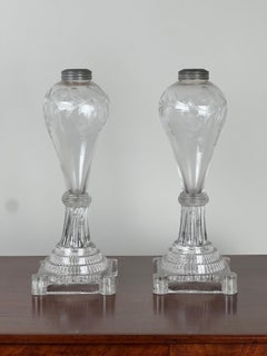 Coppia di antiche lampade a olio a balena in vetro Sandwich, 1820 circa