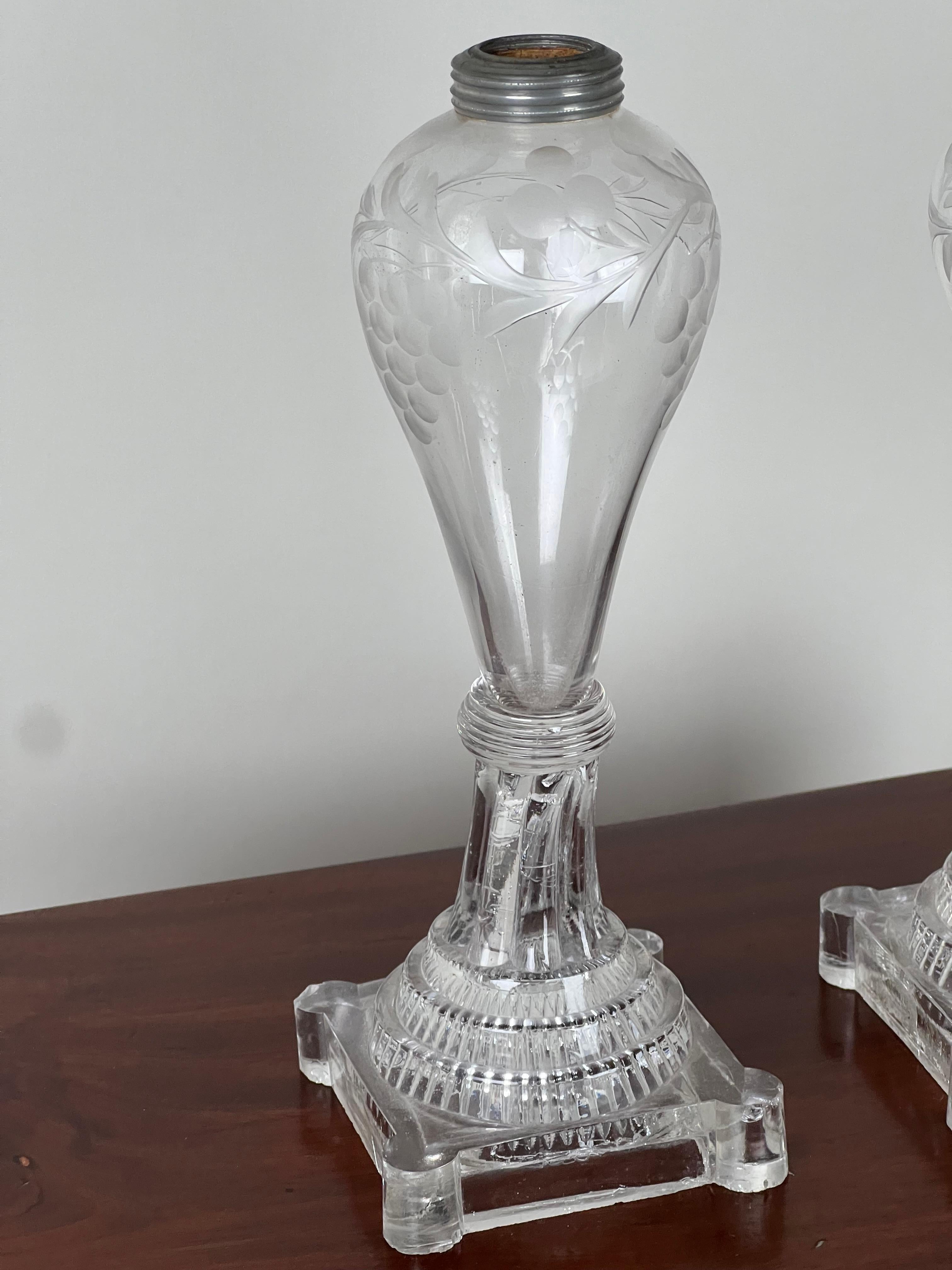 Federal Pair Antique Sandwich Glass Whale Oil Lamps c. 1820 For Sale