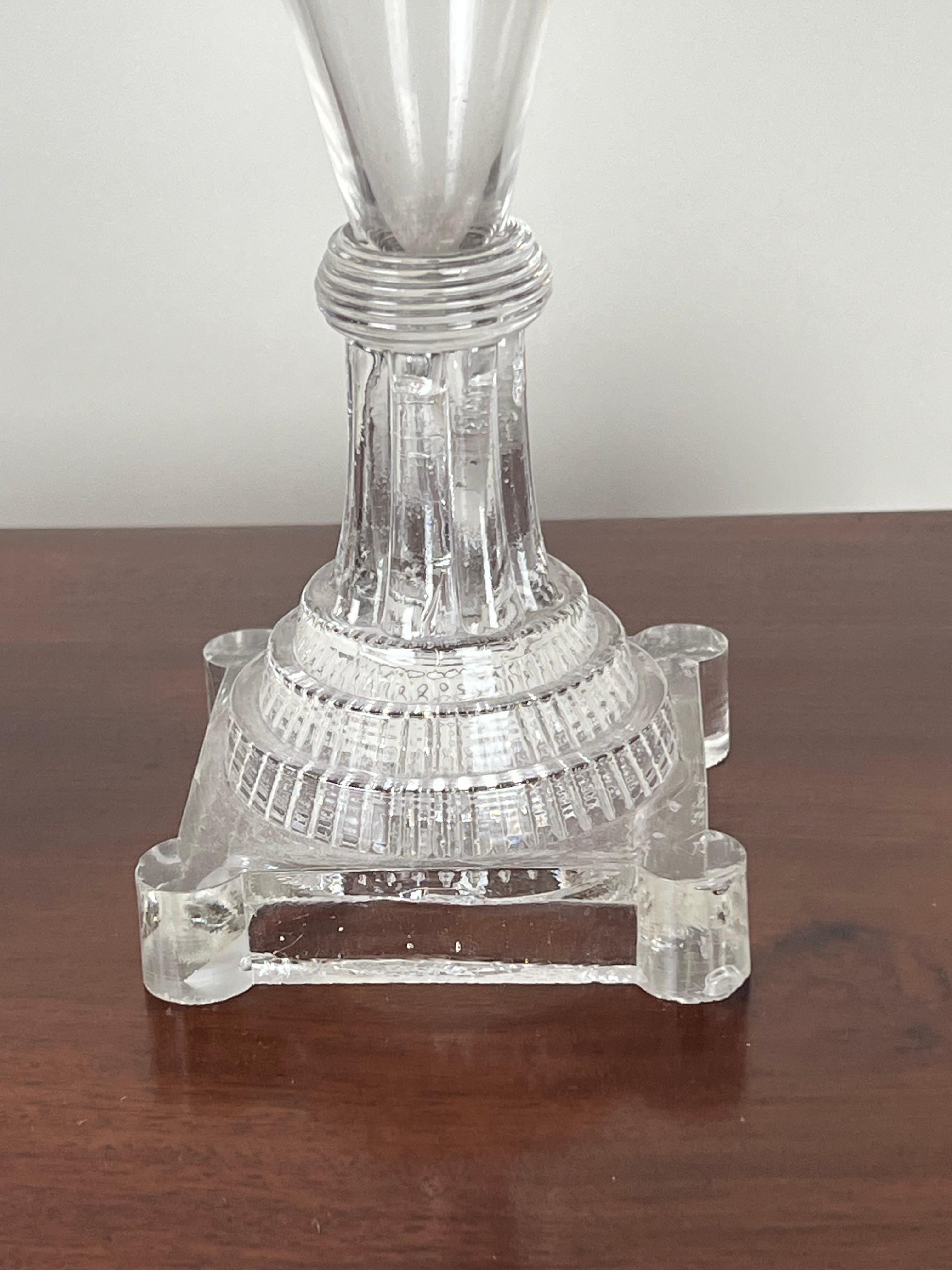 Etched Pair Antique Sandwich Glass Whale Oil Lamps c. 1820 For Sale