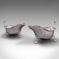 Paar antike Sauciere, Britisch, Silber, Gewürzschale, Punzierungen, Edwardian