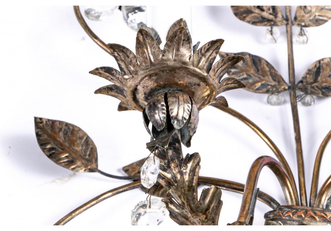 Pair Antique Sheet Metal Floral Sconces In Good Condition For Sale In Bridgeport, CT